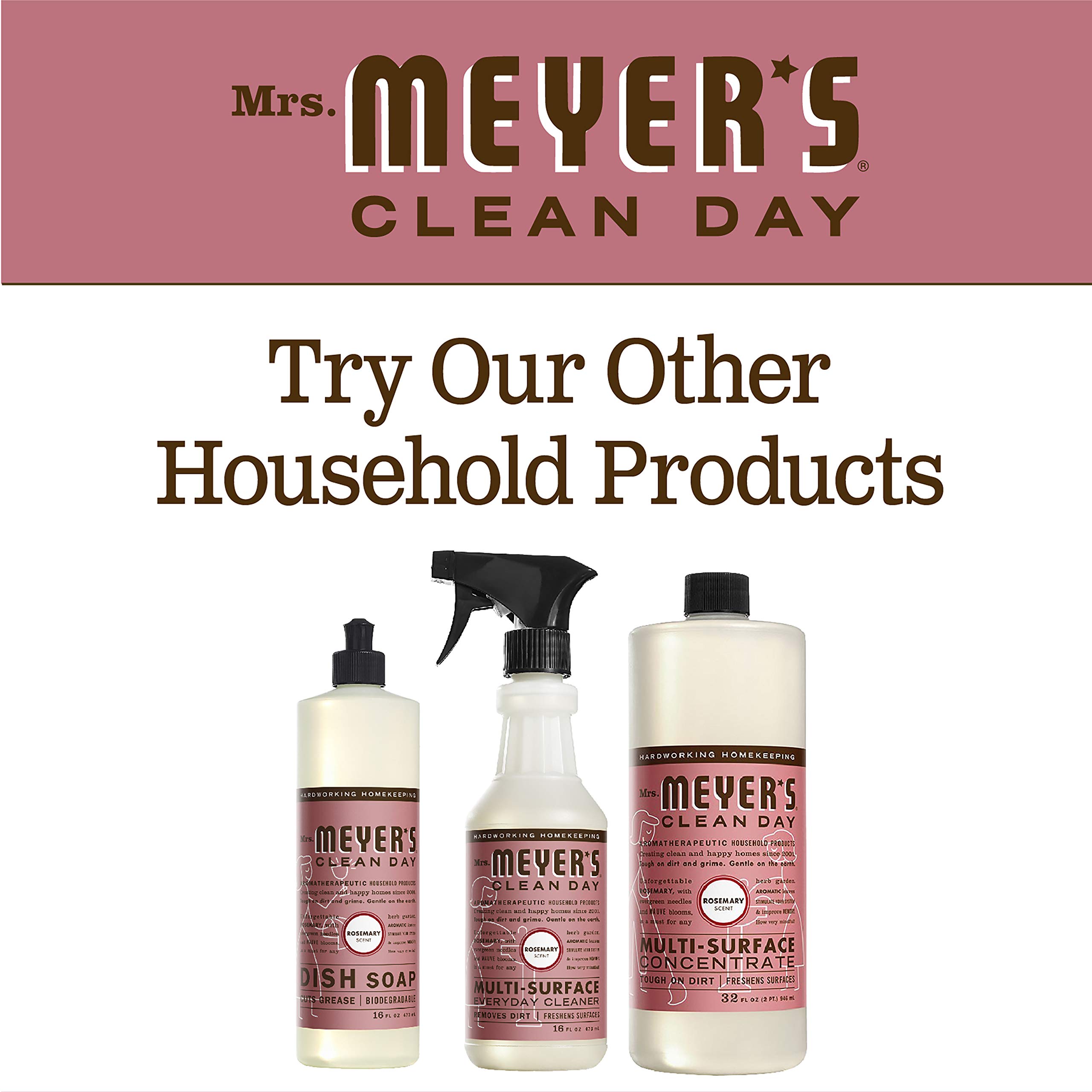 Mrs. Meyer's Clean Day Biodegradable Dish Soap - Rosemary Scent, 16 fl oz | Plant-Based Formula for Hand Washing Dishes, Grease Cutting & Gentle on Skin | Perfect for Kitchen, Camping & Eco-Friendly Homes