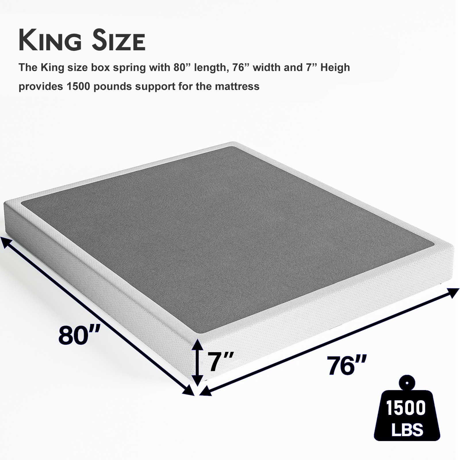 ZIYOO 7 Inch King Box Spring - Heavy Duty Metal Frame Supports 1500lbs, Quiet & Easy Assembly Mattress Foundation - Perfect for Bedroom, Guest Room, or Dormitory
