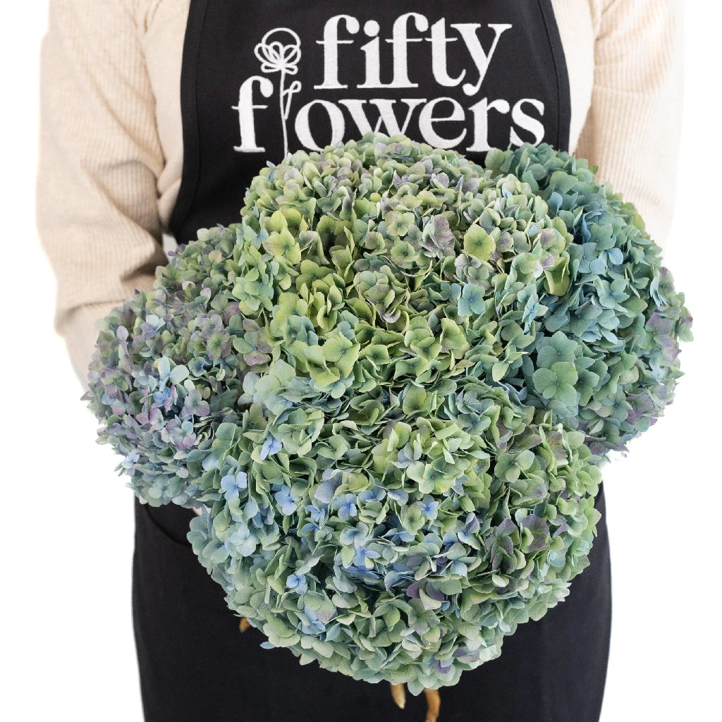 Antique Blue and Green Vintage Hydrangea Flower - Artificial Silk Floral Arrangement for Home Decor, Wedding Centerpieces, and Tabletop Displays