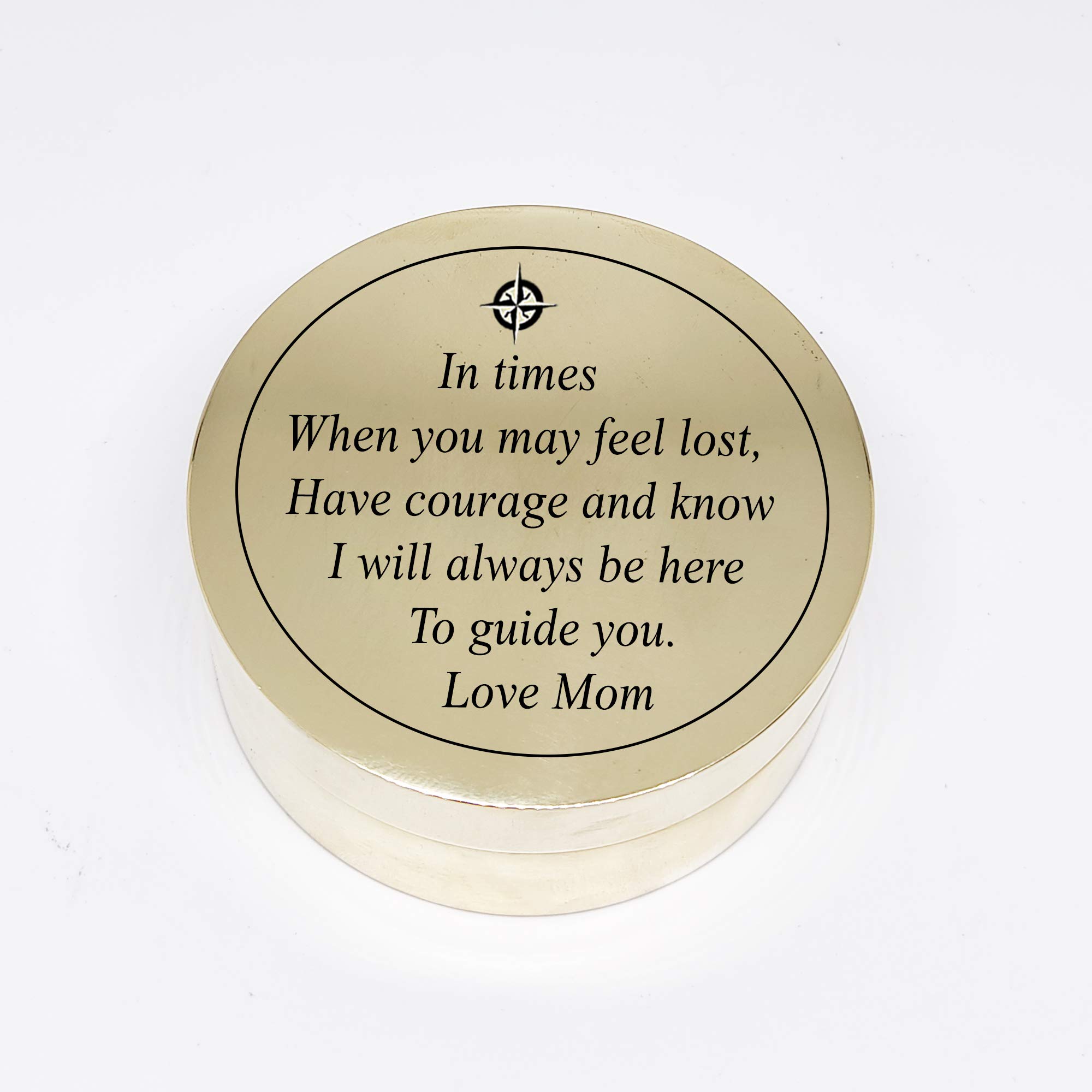 Solid Brass Engraved Sundial Compass in Wooden Box - Thoughtful Gift from Mom to Son or Daughter for Graduation, Wedding, First Communion, Birthday - Perfect for Outdoor Adventures, Home Decor & Keepsake Collection