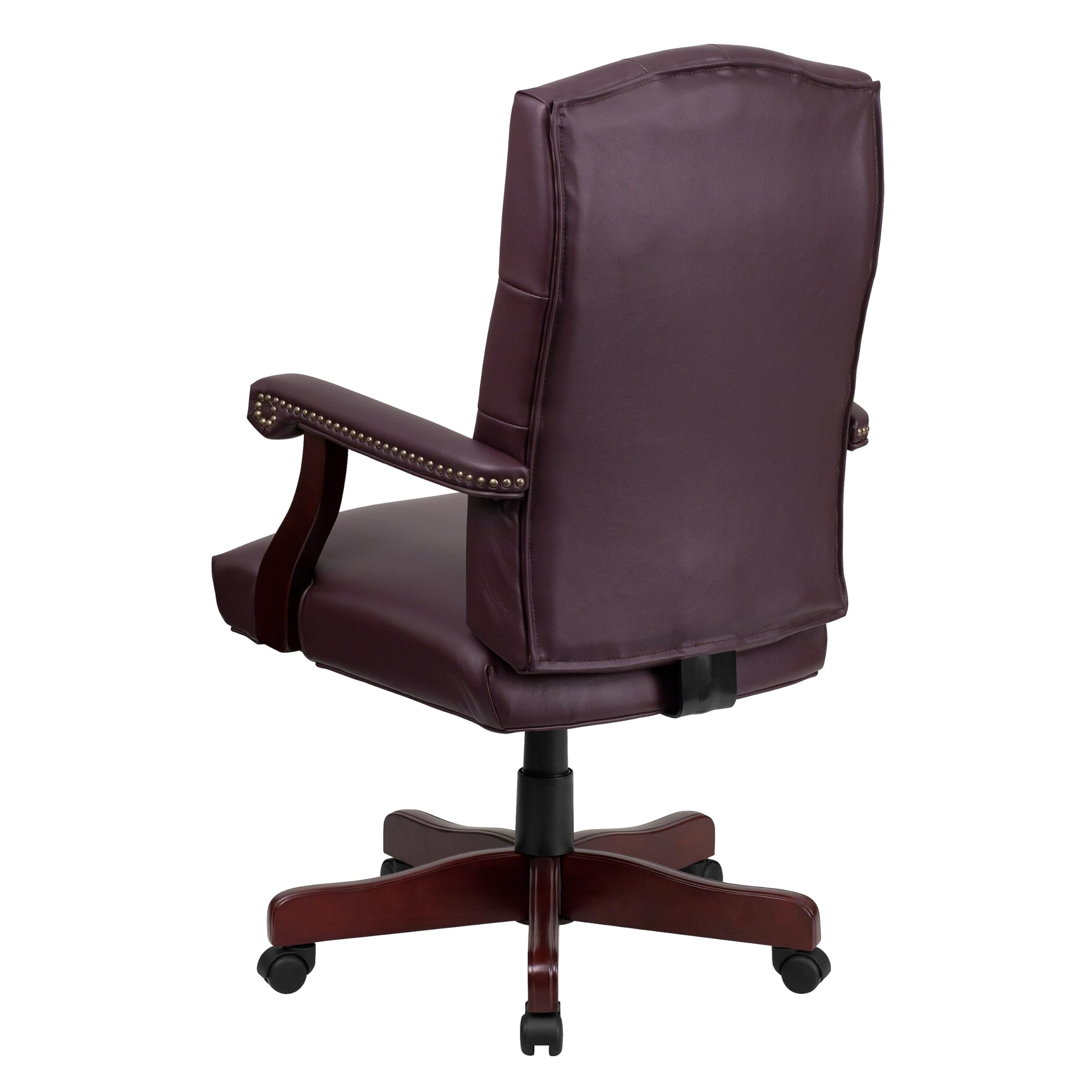 Flash Furniture Martha Washington Burgundy LeatherSoft Executive Swivel Office Chair with Arms - Ergonomic Desk Chair for Home Office, Conference Room & Executive Suites