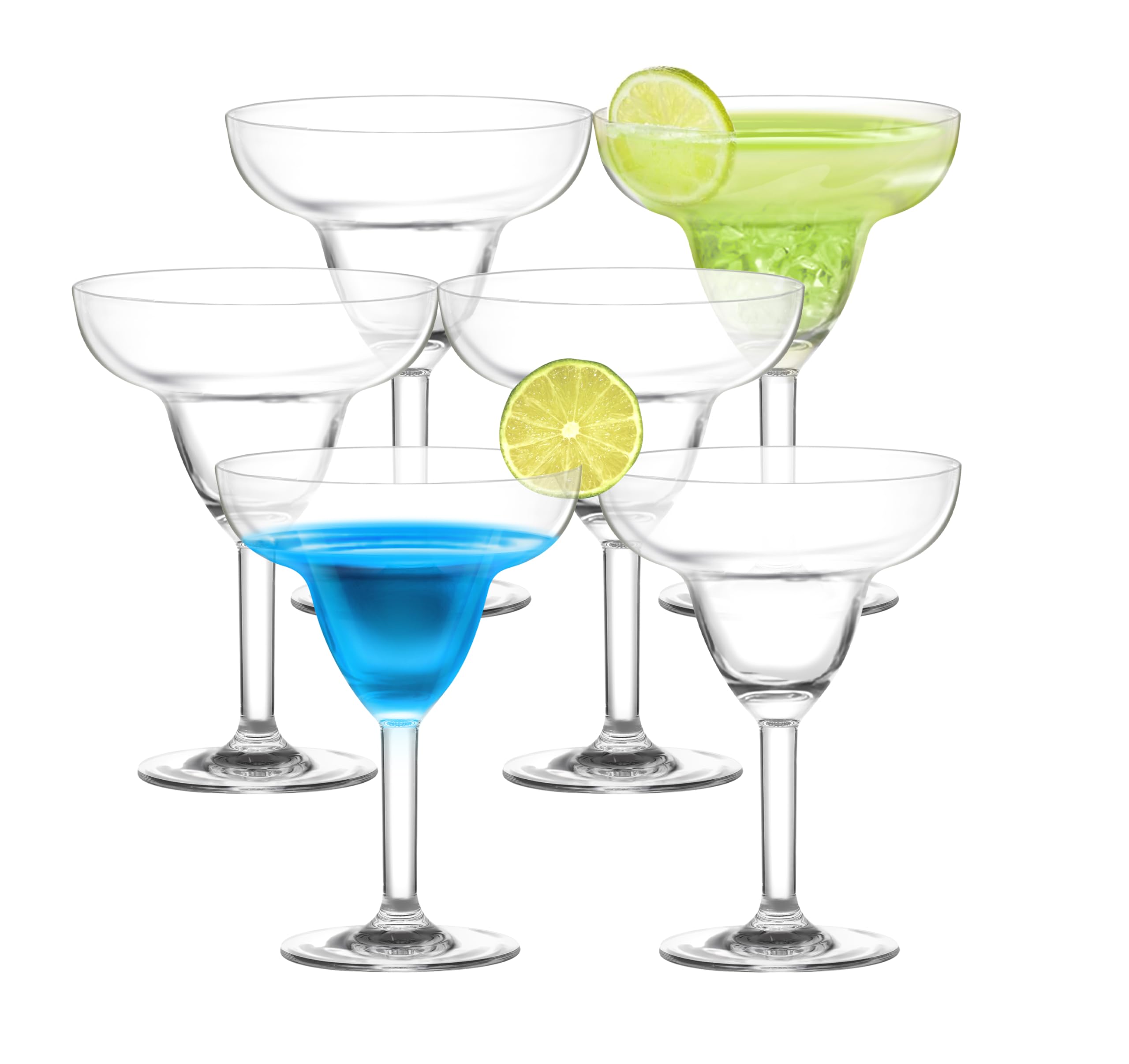 KOXIN-KARLU Classic 12oz Acrylic Margarita Glasses - Set of 6 Clear Plastic Cocktail Cups for Party, Bar, Poolside Drinks & Summer Entertaining