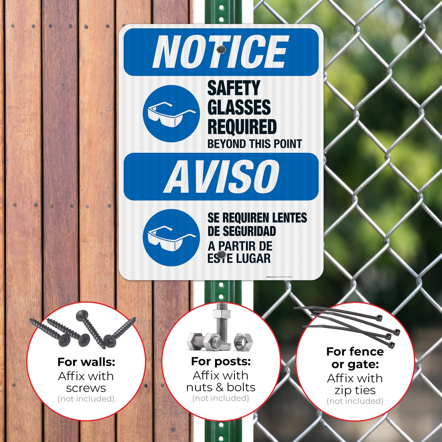 OSHA Approved Safety Glasses Required Beyond This Point Bilingual Sign - 24x30 Inches Reflective Aluminum Safety Sign for Construction Sites & Work Zones - Durable 3M EGP .080 Aluminum, Fade Resistant - Perfect for Factories, Warehouses & Hazardous Areas - Made in USA