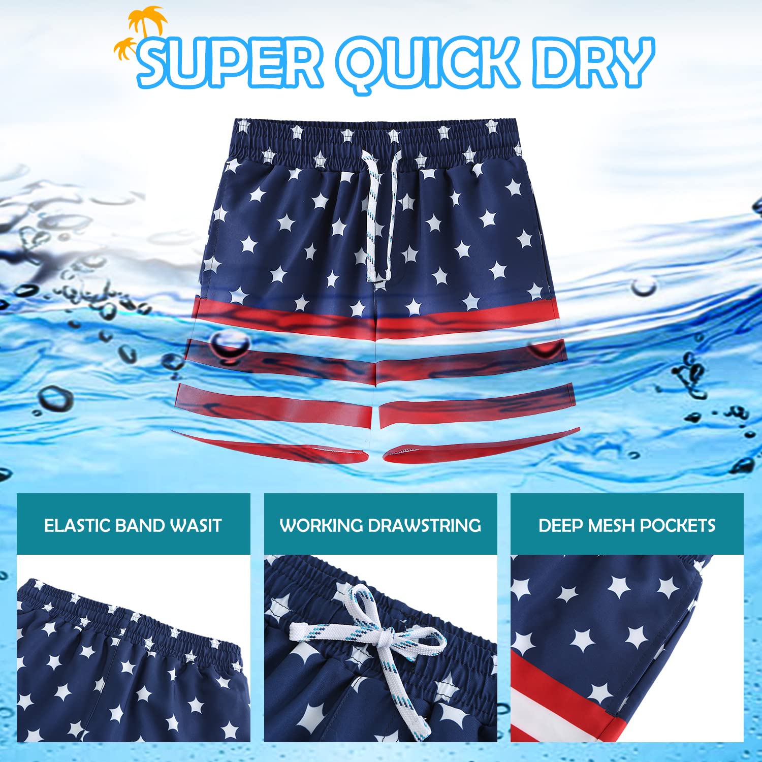HODOSPORTS Boys Swim Trunks - Quick Dry Bathing Suits with Pockets for Swimming, Beach & Pool Activities | Comfortable Swim Shorts for Kids