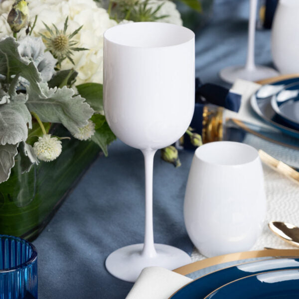 12 Oz White Plastic Wine Goblets - Shatterproof Party Cups for Wedding, Picnic, and Outdoor Events - Bulk Pack of 24