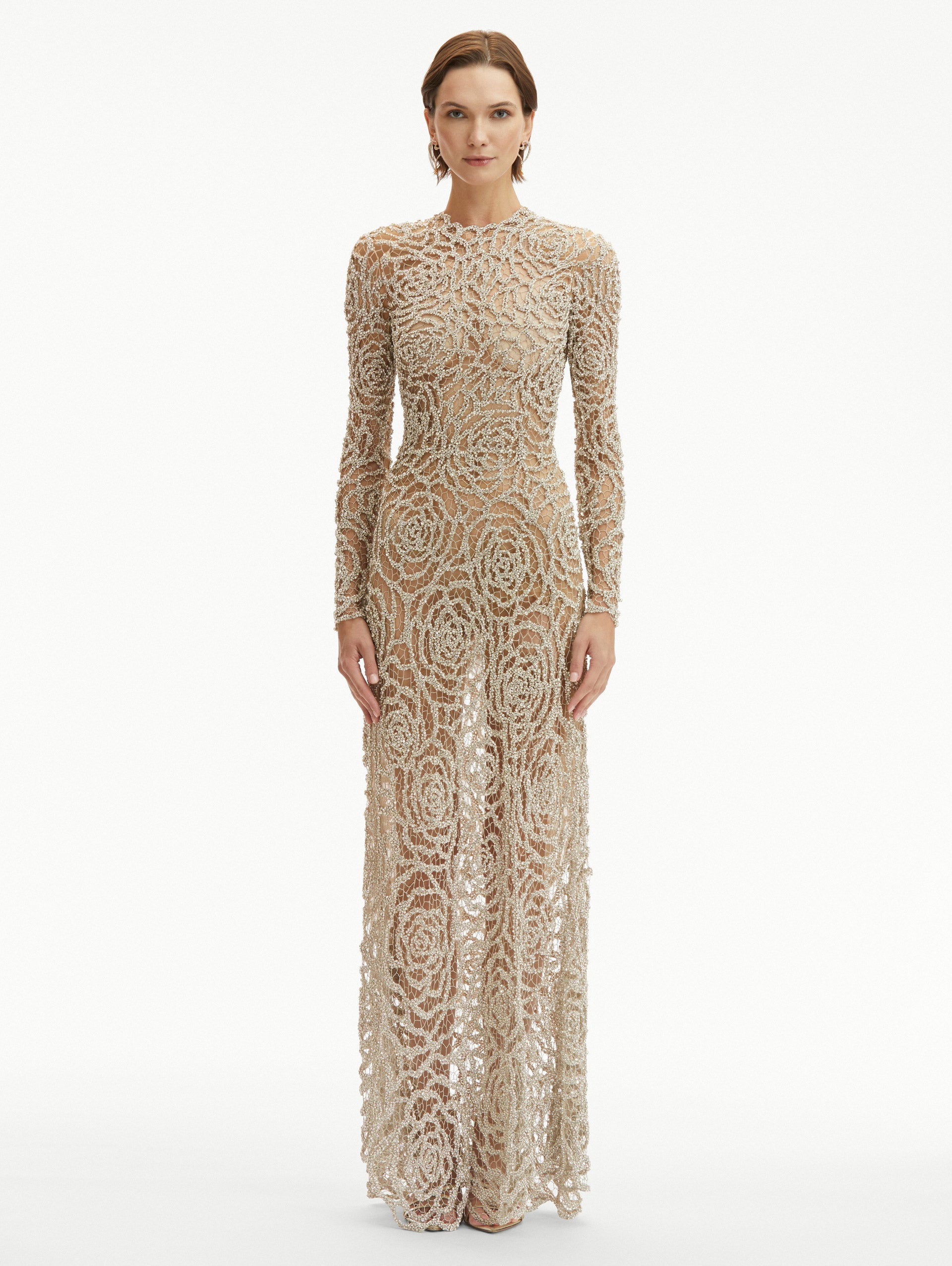 Elegant English Rose Crystal Embroidered Evening Gown - Perfect for Weddings, Proms & Formal Events