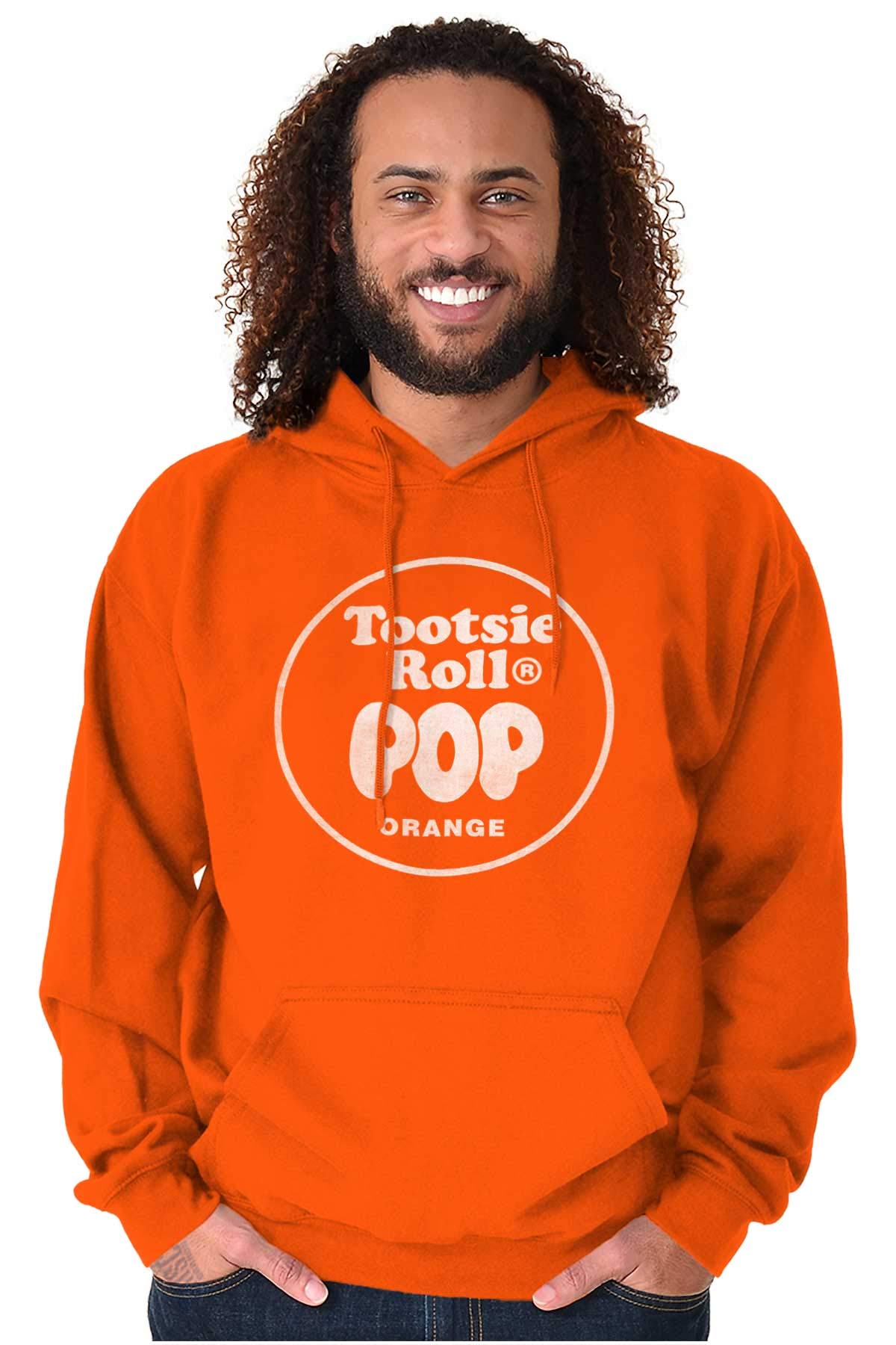 Brisco Brands Unisex Orange Flavor Tootsie Roll Pop Hoodie Sweatshirt for Women & Men - Casual Wear, Street Fashion, Gift Idea for Candy Lovers