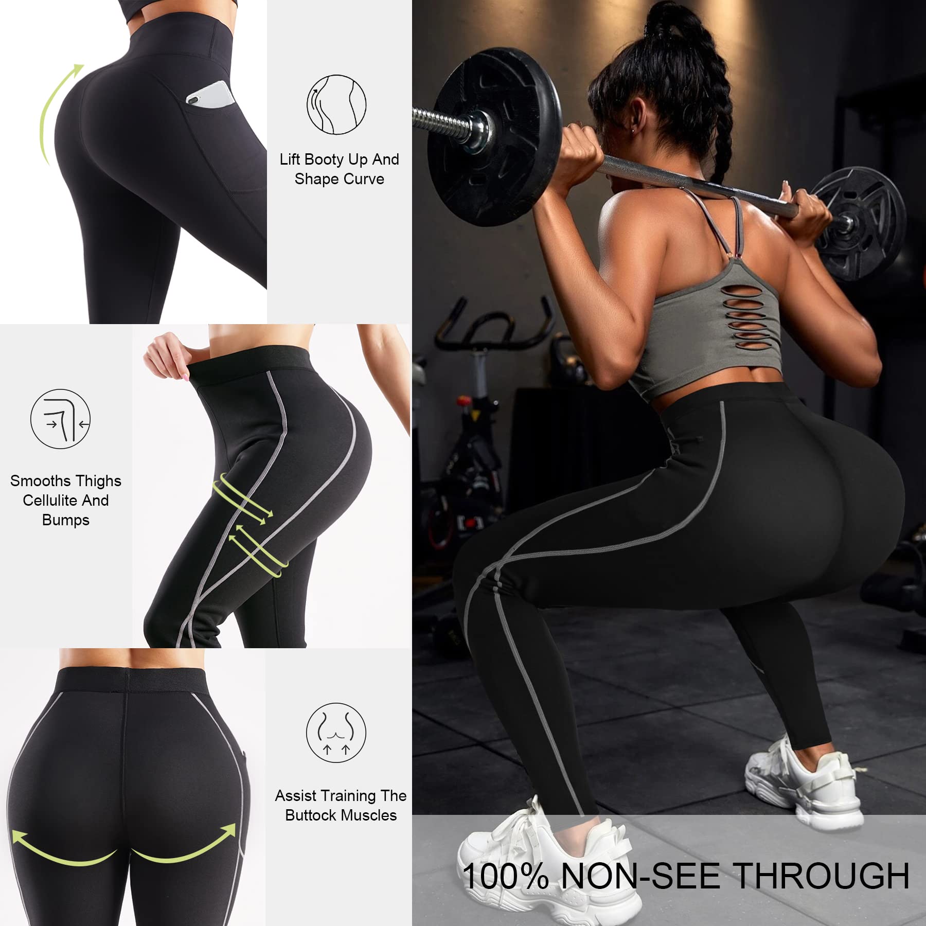 Thermo Slimming Neoprene Sauna Leggings for Women - Weight Loss Workout Running Compression Pants - Ideal for Gym, Yoga & Hot Yoga Sessions