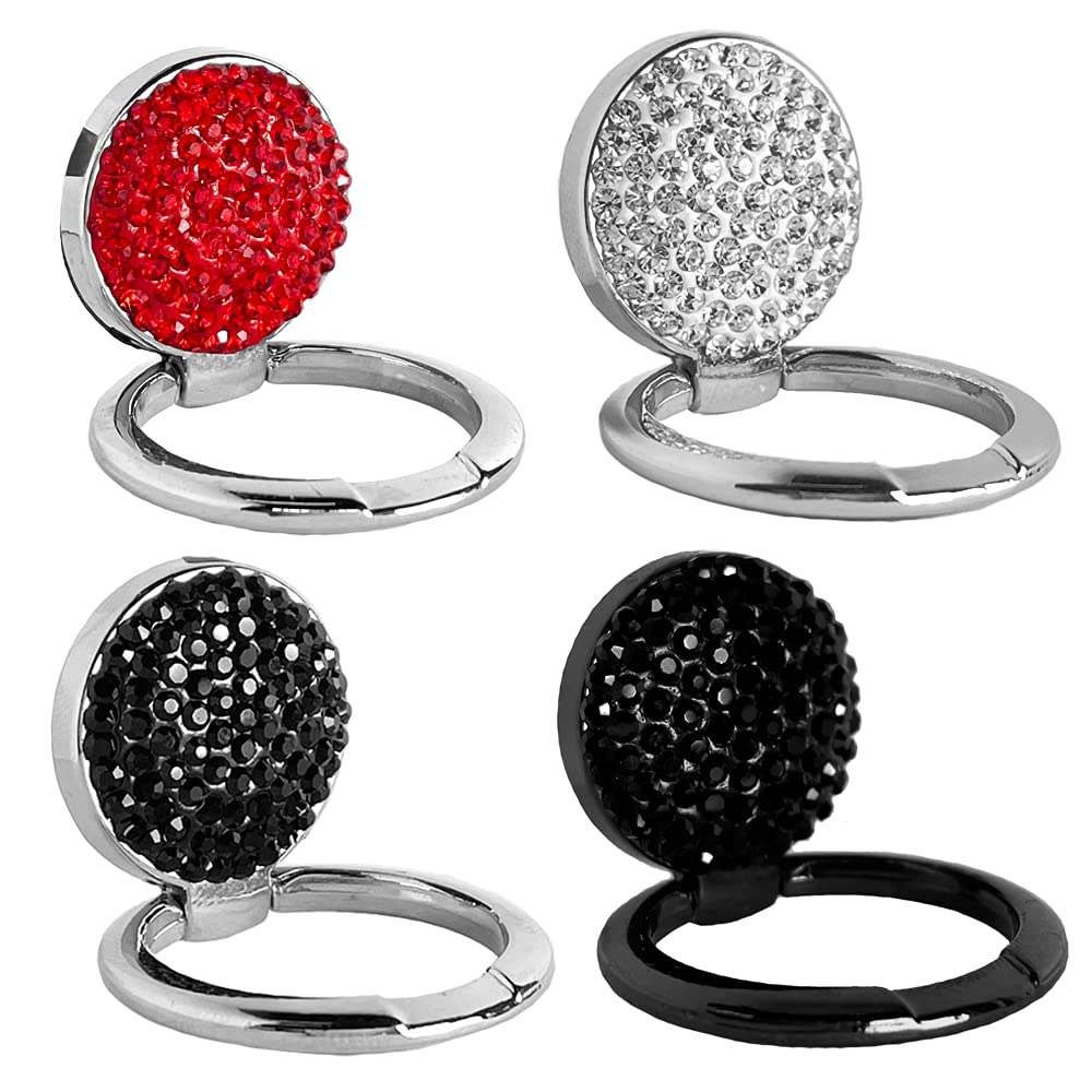 2 Pack Bling Sunglasses Holder & Mask Holder - Shiny Metal Alloy Eyeglasses Hook for Car, Boat, RV, Truck - Crystal Rhinestone Red Bling Car Accessories for Women & Girls - Perfect for Organizing Glasses & Masks While Driving, Traveling or Commuting (Red)