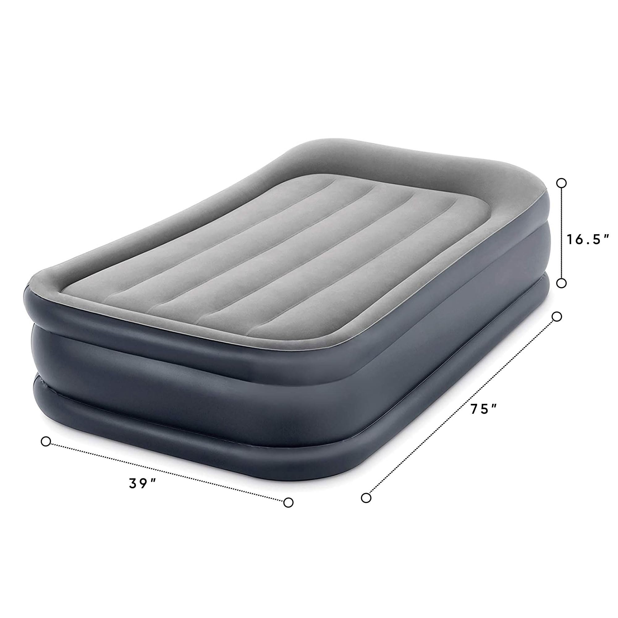 Intex Dura Beam Deluxe Pillow Raised Inflatable Air Mattress with Built-in Pump - Twin Size (2 Pack) | Velvet Fiber-Tech for Comfort | Portable Storage Case | Perfect for Camping, Guest Beds & Travel