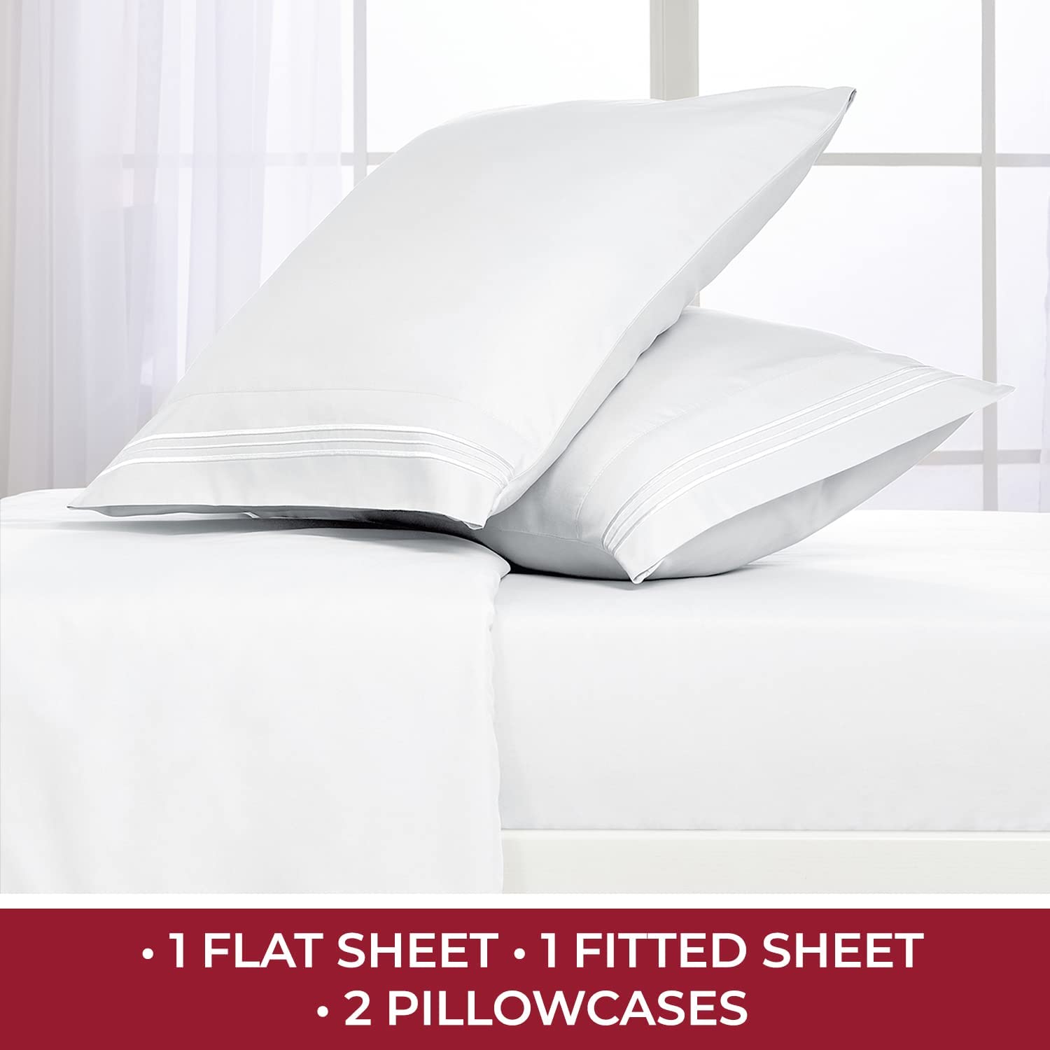 Mellanni 1800 Thread Count King Size 4-Piece Bed Sheet Set with Pillowcases - Ultra Soft Luxury Cotton Sheets for Bedroom Comfort - Perfect for Master Bedroom, Guest Room & Hotel Use (White)