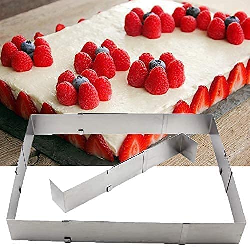 Tebery 2-Piece Adjustable Square & Rectangular Cake Pan Set - 18 to 33cm Stainless Steel Baking Mold for Mousse Cakes, Desserts & Pizza | Perfect for Home Baking, Party Treats & DIY Dessert Making