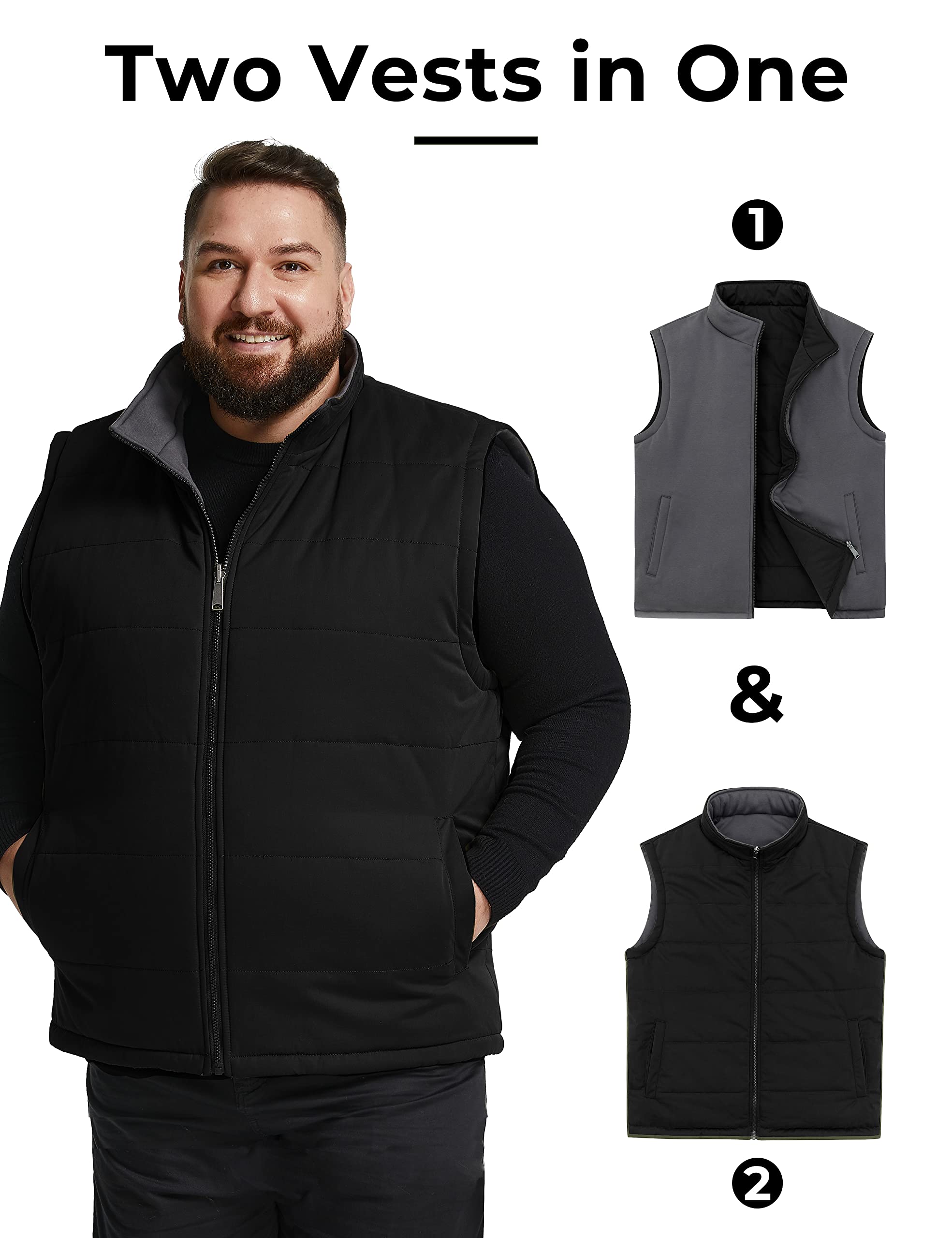 Soularge Men's Big and Tall Winter Reversible Puffer Vest - Thickened Warm Quilted Jacket for Cold Weather, Hunting & Outdoor Activities