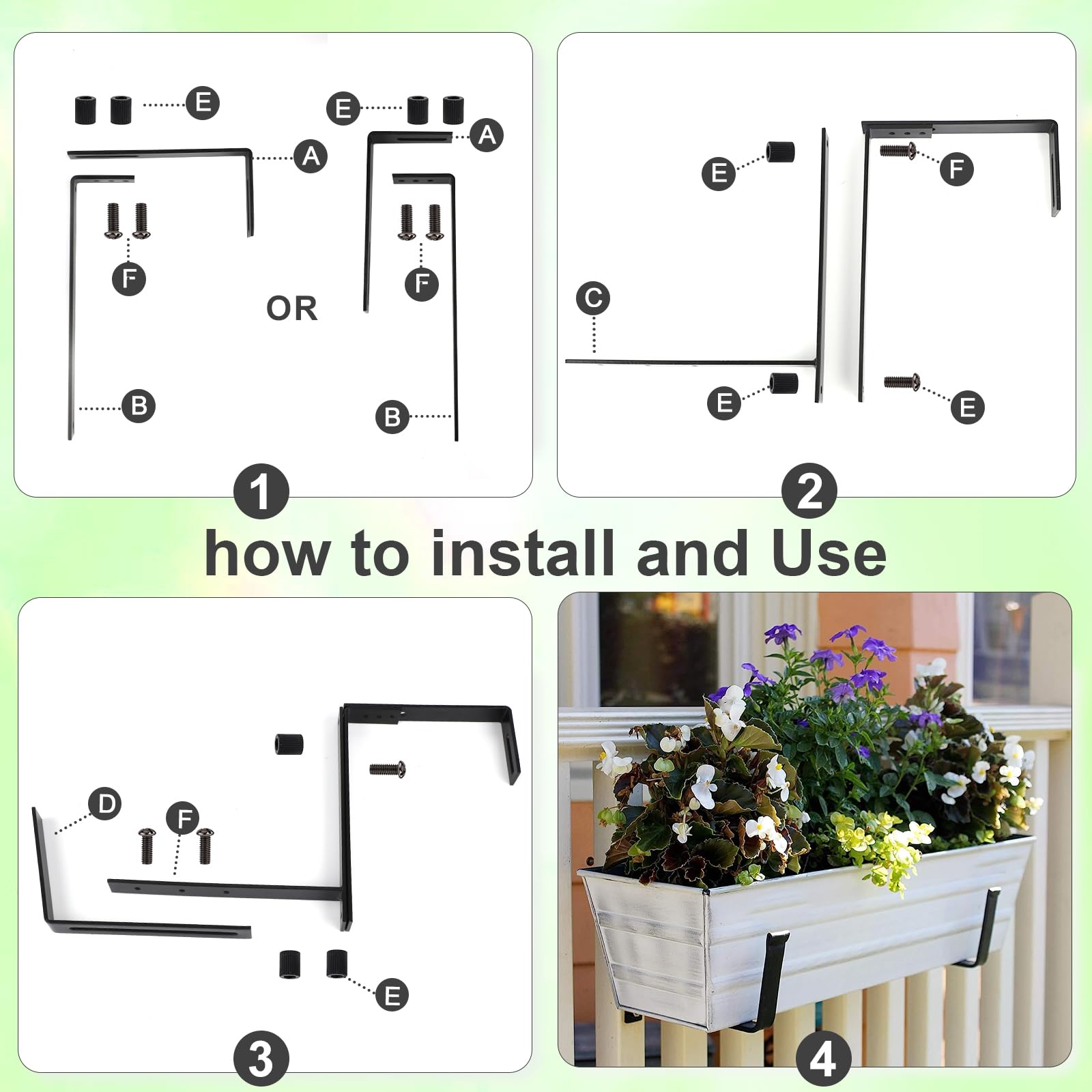 2 Pack Heavy Duty Adjustable Planter Box Brackets for Deck Railing - 6-12.5 Inch Window Box Holders for Brick Sill, Fence & Balcony - Outdoor Garden Flower Pot Hangers for Patio, Porch & Backyard Decor (Black)