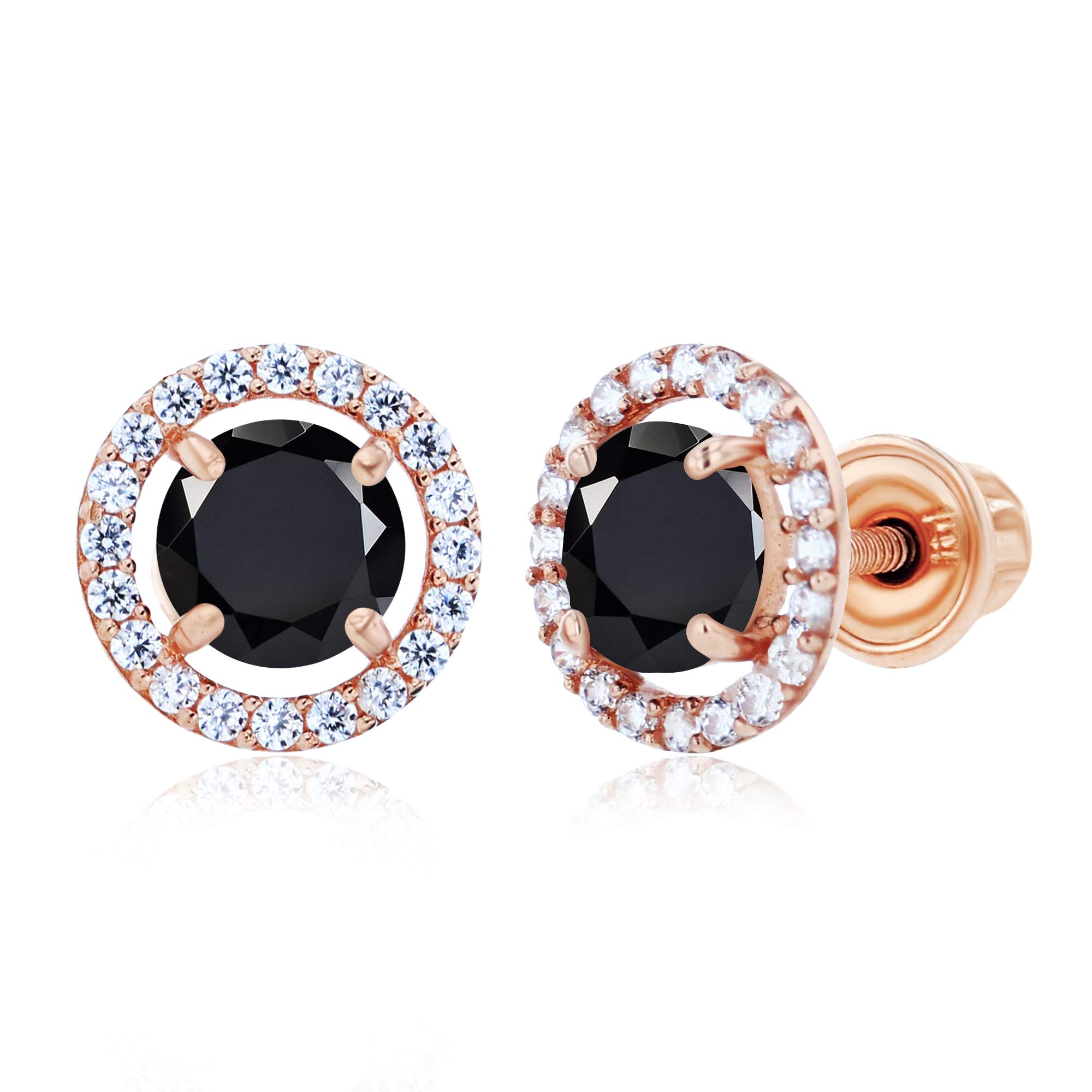 14K Solid Gold 8mm Halo Birthstone Stud Earrings for Women | 5mm Round Natural Birthstone | 1mm White Sapphire Halo Screwback Earrings | Perfect for Birthdays, Anniversaries & Everyday Elegance
