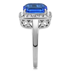 Stainless Steel Sapphire Blue Radiant Cut Cubic Zirconia Halo Engagement Ring for Women - Perfect for Weddings, Anniversaries & Special Occasions
