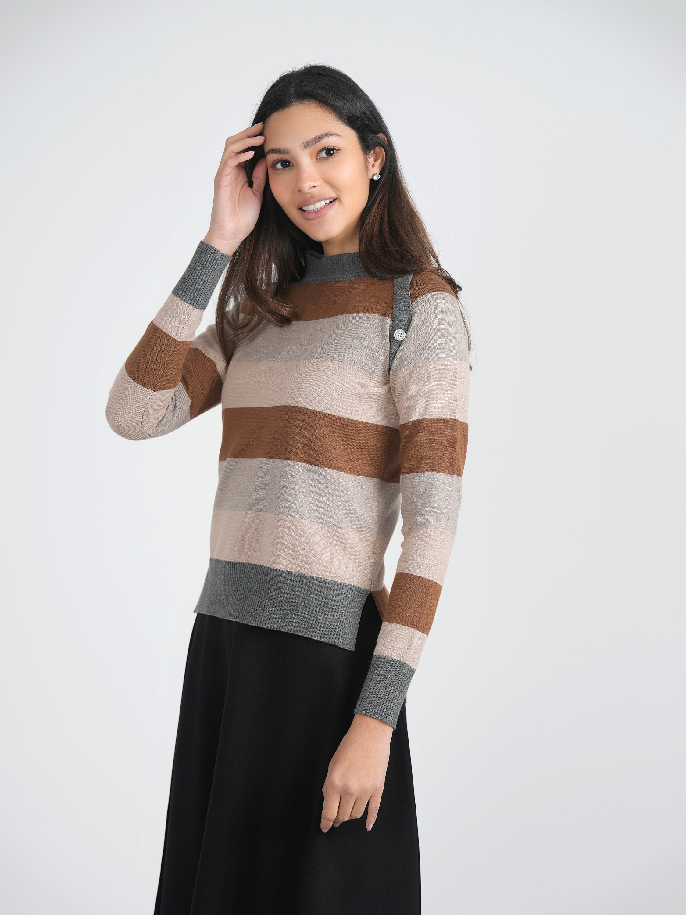 Stylish Striped Knit Sweater for Women - Cozy & Trendy Pullover for Fall & Winter Fashion | Perfect for Casual Outings & Layering