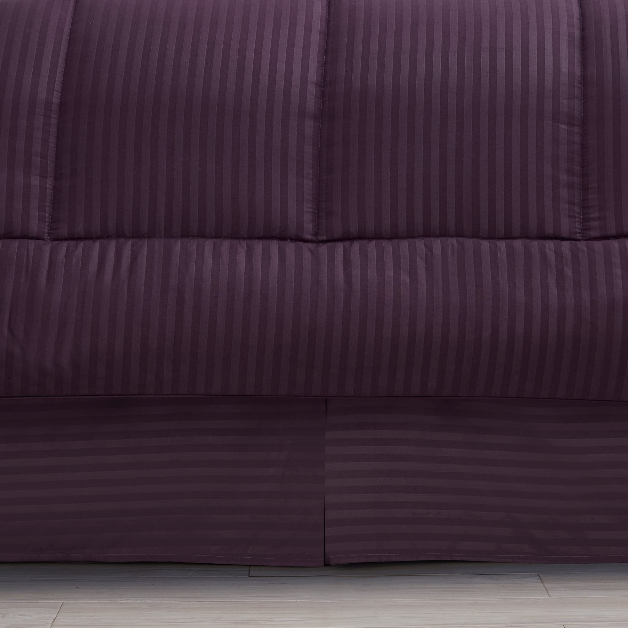 8-Piece Queen Comforter Set with Bed Skirt, Fitted Sheet, Flat Sheet & 4 Pillowcases - Dobby Purple Luxury Bedding for Master Bedroom & Guest Room Decor