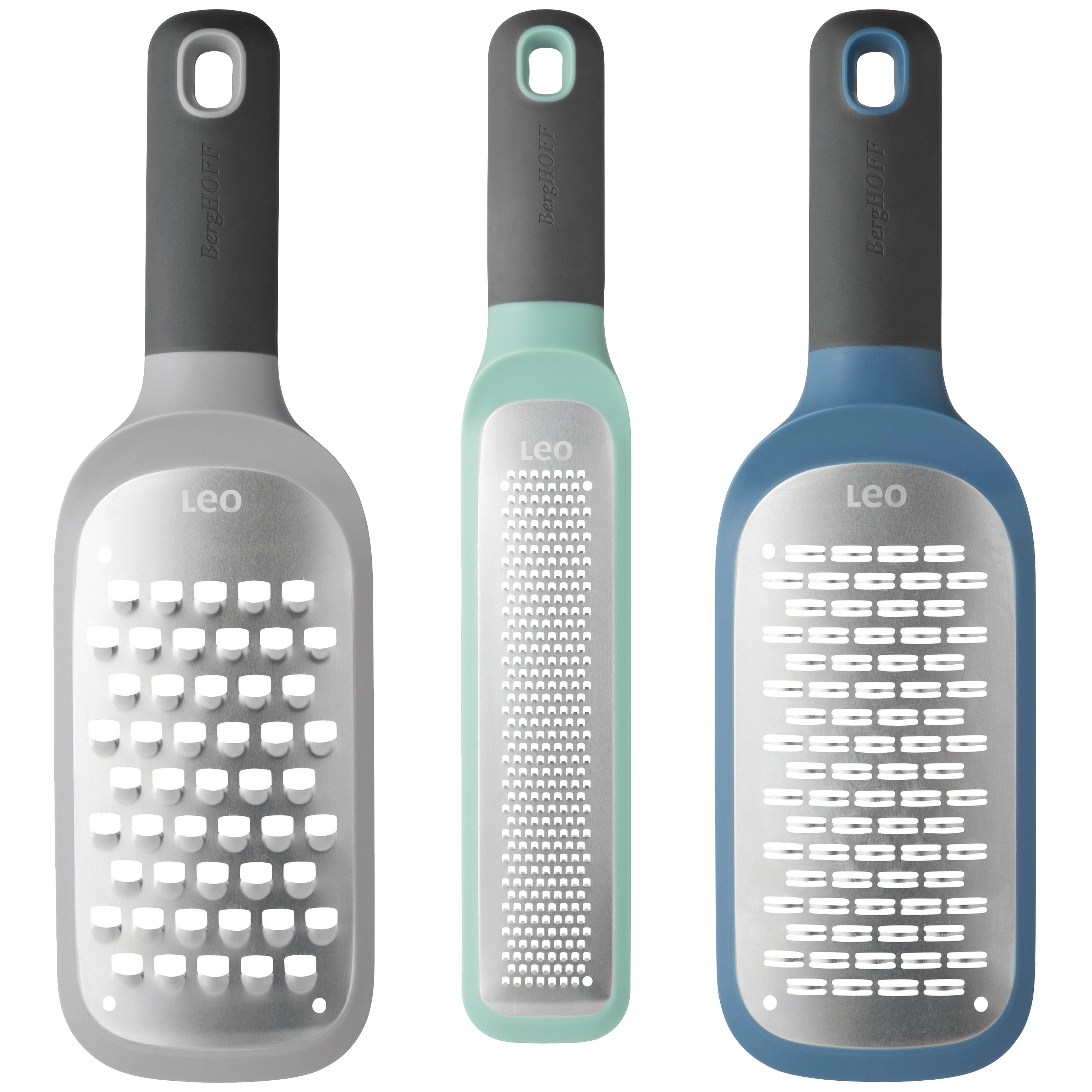 BergHOFF Leo 3-Piece Stainless Steel Grater Set - Perfect for Cheese, Vegetables & Zesting - Kitchen Essential for Cooking & Baking