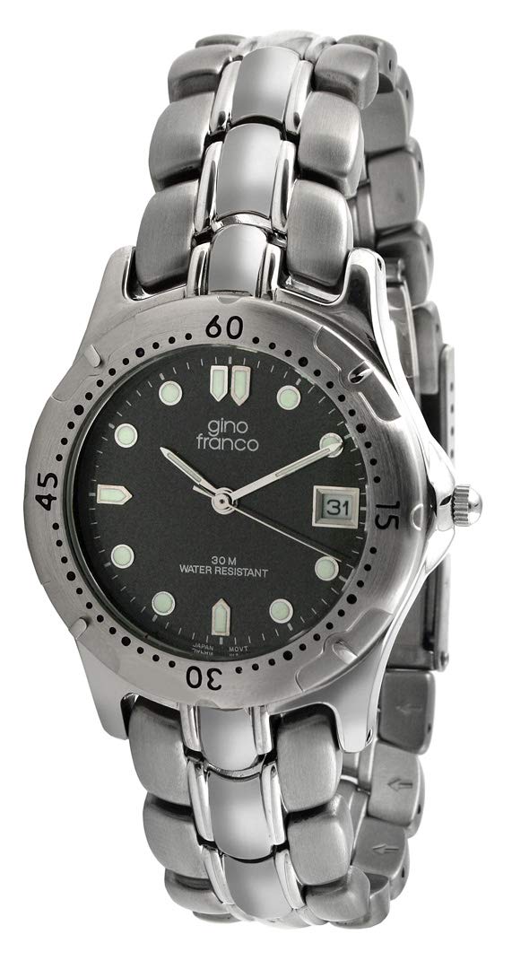 Gino Franco Men's Round Stainless Steel Watch with Rotating Bezel, Luminous Markers & Bracelet - Waterproof Dress Watch for Business, Casual & Outdoor Activities