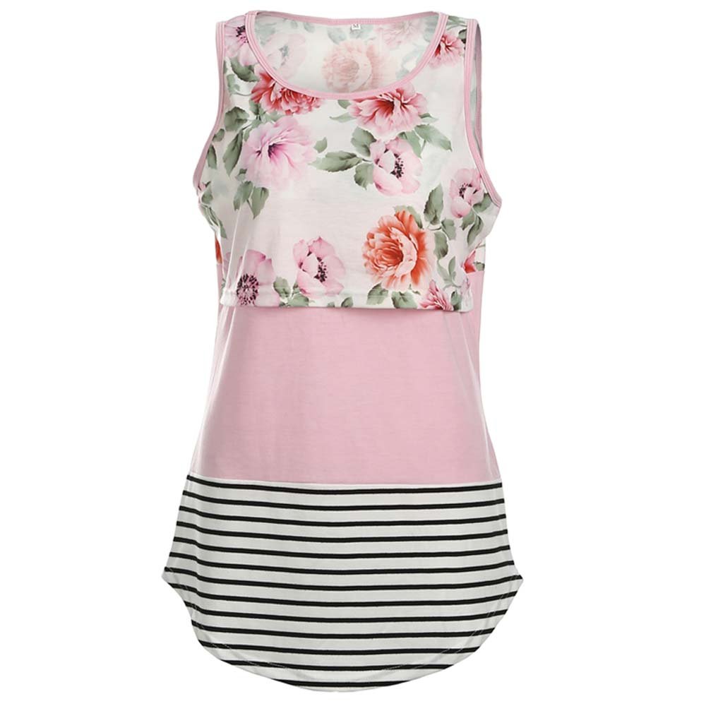 Floral & Striped Maternity Nursing Tank Tops - Breathable Sleeveless Summer Shirts for Breastfeeding Moms | Perfect for Nursing, Lounging & Outdoor Activities