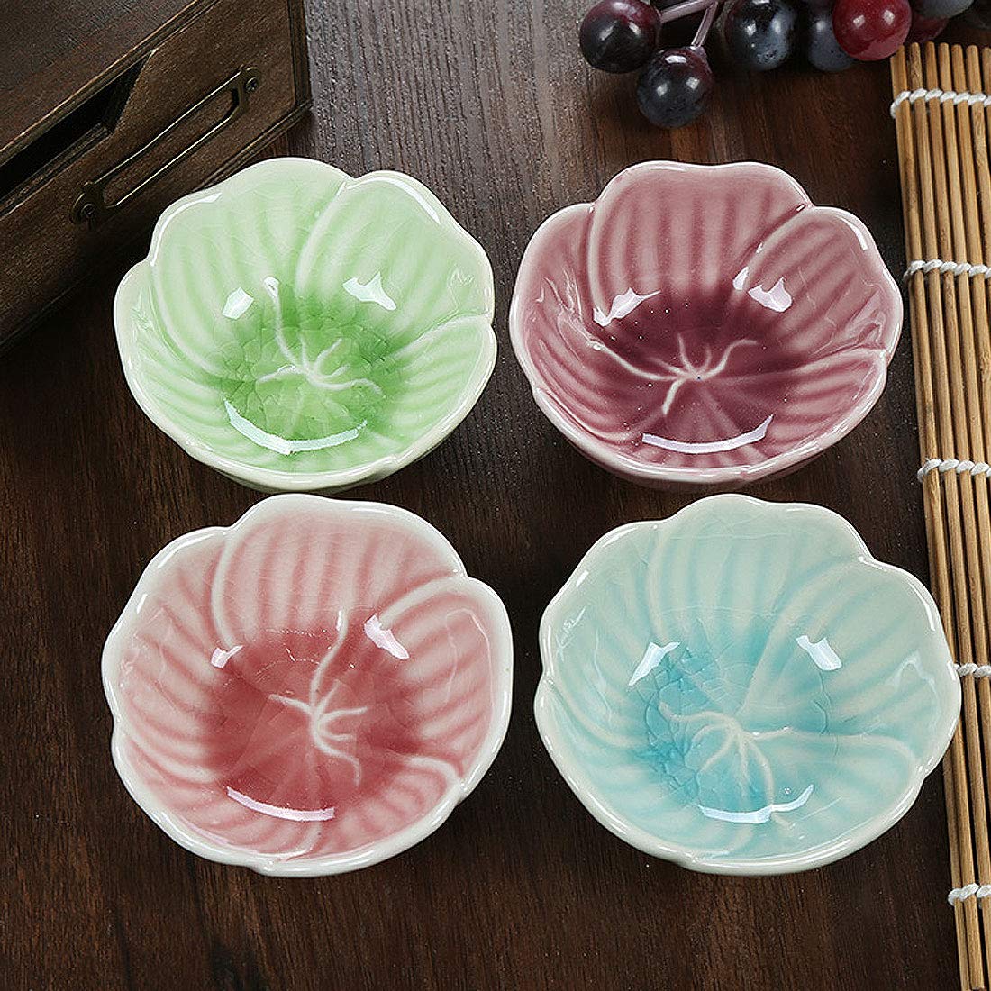 VanEnjoy 4-Piece Colorful Glazed Ceramic Soy Sauce Bowls - Floral Pattern Appetizer Plates, Condiment Dishes for Sushi, Dumplings & Asian Cuisine - Perfect for Restaurants, Home Dining & Party Serving