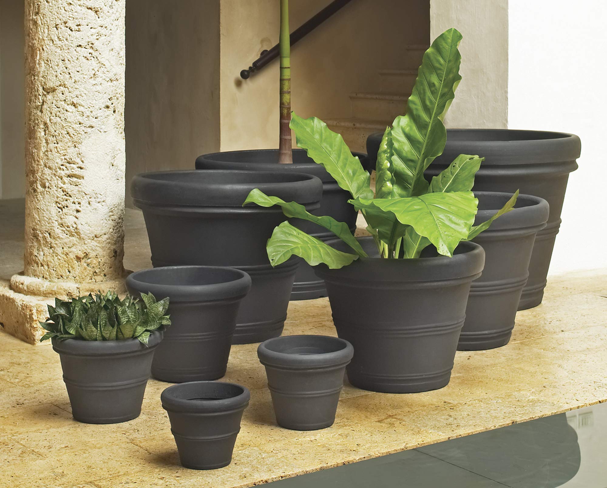 Crescent Garden Brunello 27-Inch Classic Rolled-Rim Plant Pot in Caviar Black - Indoor/Outdoor Decorative Flower Planter for Patio, Garden & Home Decor