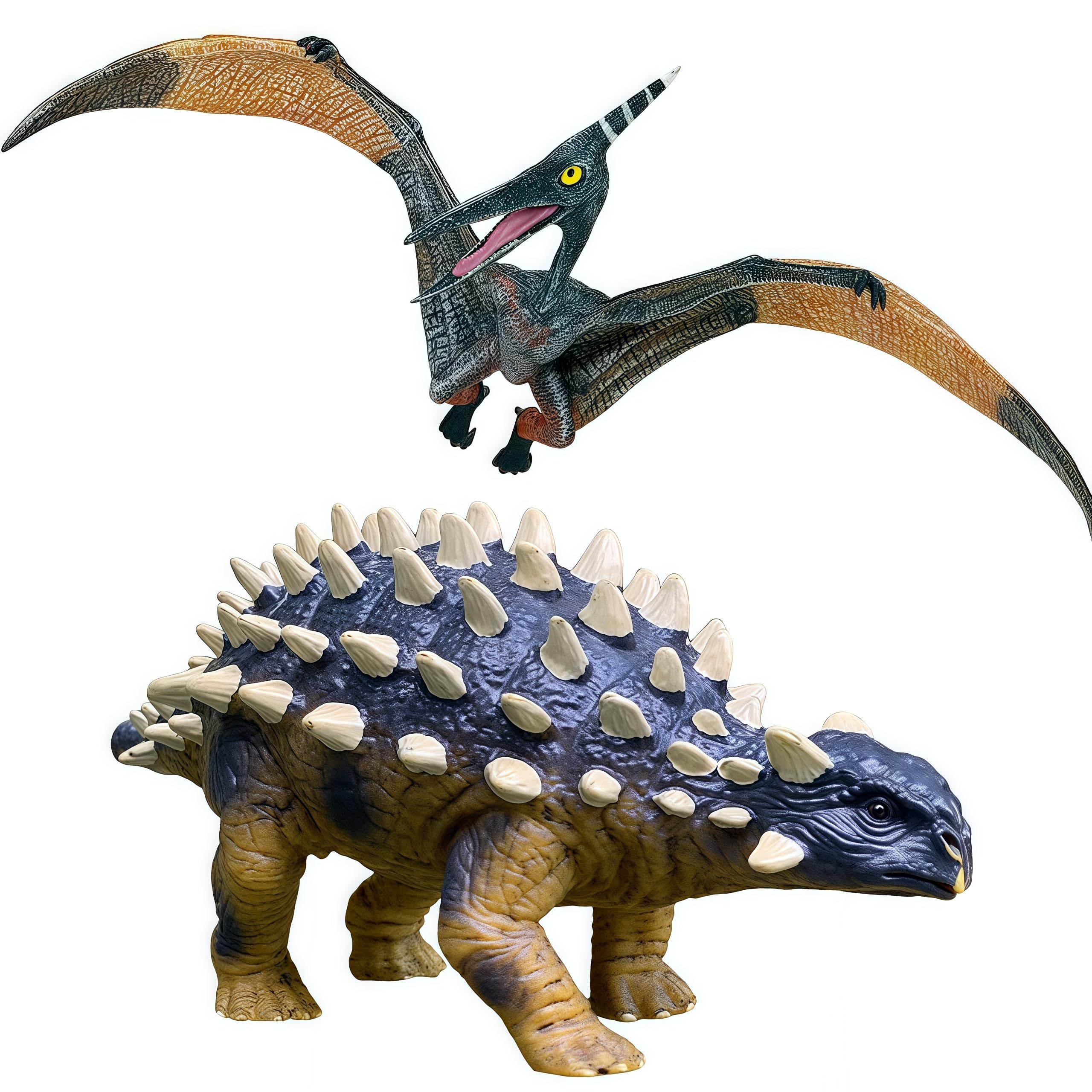 Realistic Ankylosaurus & Pteranodon Dinosaur Action Figures - 2 Pack Kids Toys for Collecting, Home Decor, Birthday Party Favors, Cake Toppers | Perfect Gift for Boys & Girls | STEM Learning & Imaginative Play