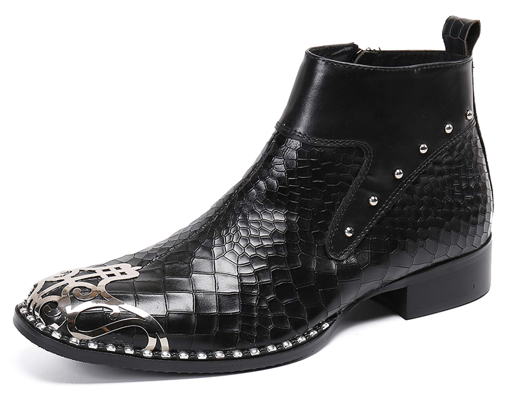 Santimon Men's Western Leather Chelsea Boots with Metal Toe & Zipper - Stylish Dress Boots for Casual & Formal Wear - Perfect for Cowboy, Riding, Work & Night Out