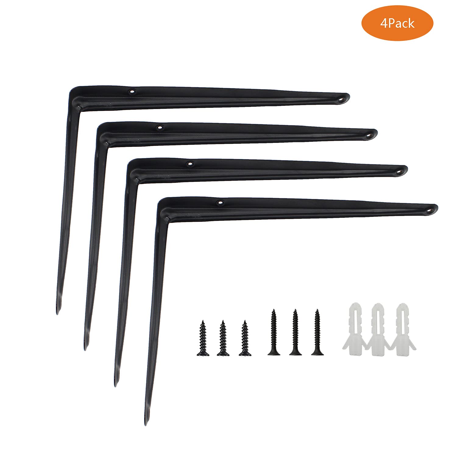 4 Pack Heavy Duty Black Metal Floating Shelf Brackets - ULIFESTAR Rustic Farmhouse Decorative L-Shaped Shelf Supports with Screws | Wall Mount Corner Braces for Wood Shelves - Perfect for Home Office, Kitchen, Bathroom & Garage Storage Organization