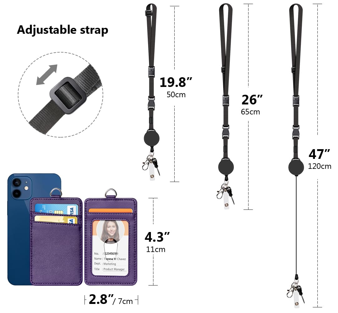 Adjustable Leather Badge Holder with Breakaway Lanyard for Office & School ID