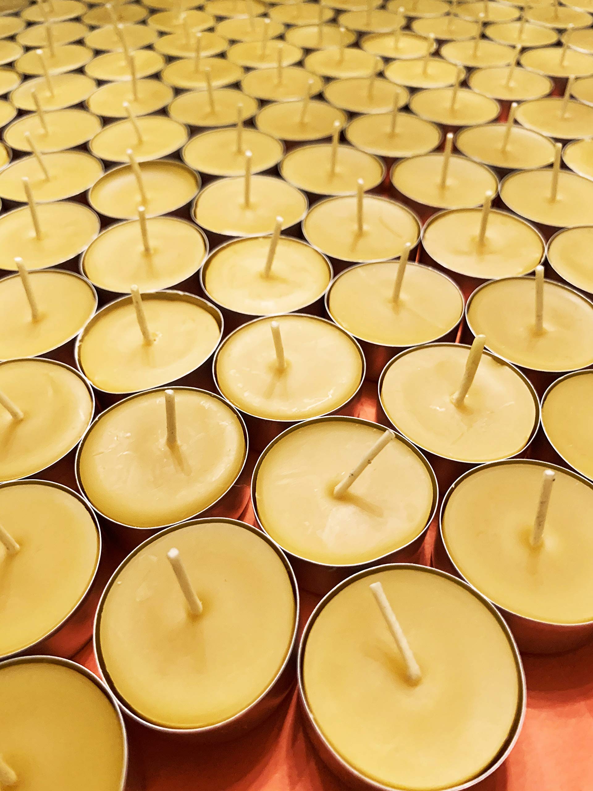 100% Natural Beeswax Tealight Candles - Bulk Pack of 100, Handcrafted in USA | Unscented, Clean Burning, Allergy Friendly with Natural Honey Aroma | Perfect for Weddings, Parties, Events, Holidays & Emergency Preparedness | Eco-Friendly Aluminum Cup Tea Lights for Home Decor, Relaxation & Romantic Ambiance