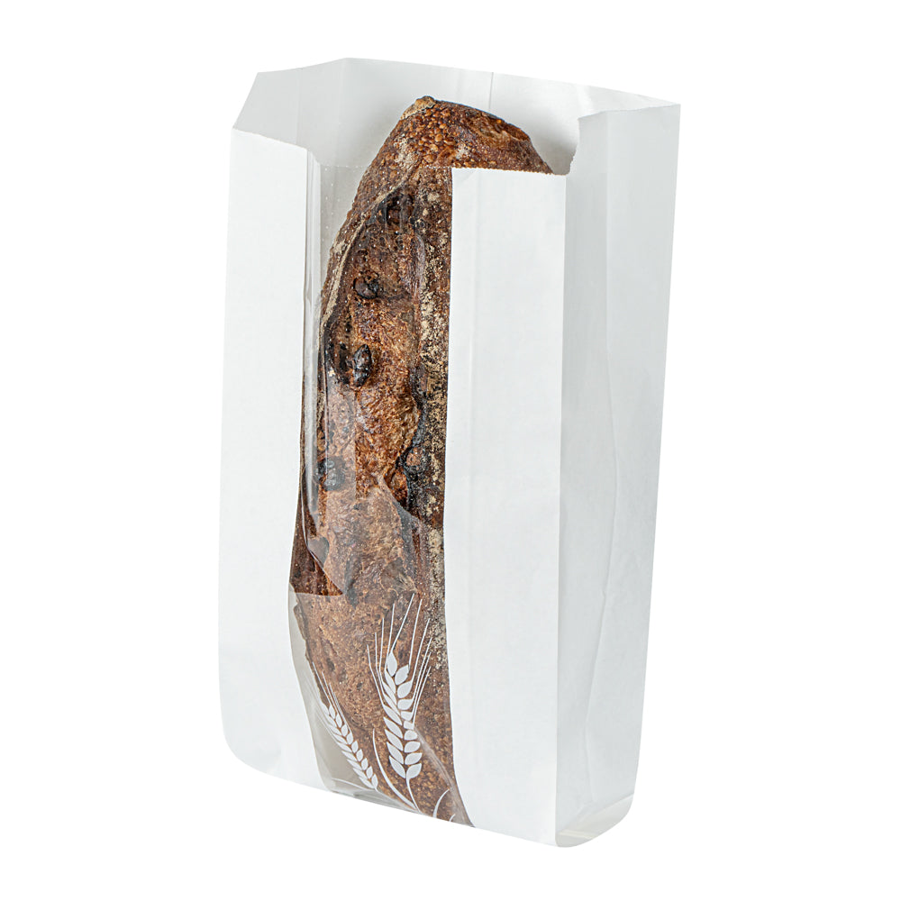 Premium White Micro-Perforated Bread Bags - Greaseproof, Wheat Pattern Design (5.75