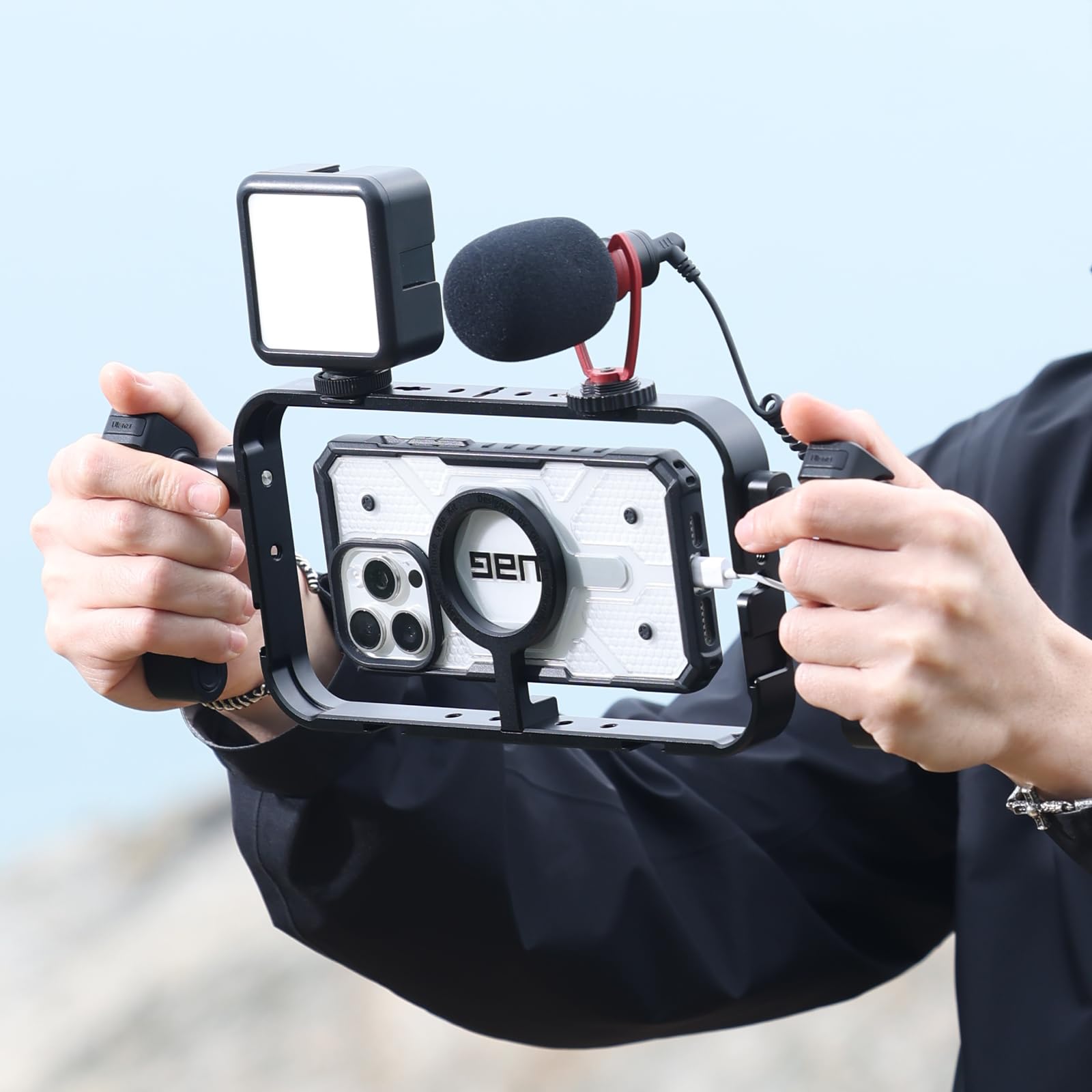 Magnetic Phone Cage Rig Kit with 2 Detachable Handles - Compatible with iPhone 16/15/14/13/12 Series & MagSafe - Professional Smartphone Stabilizer for Handheld Filmmaking, Vlogging, YouTube Content Creation & Live Streaming