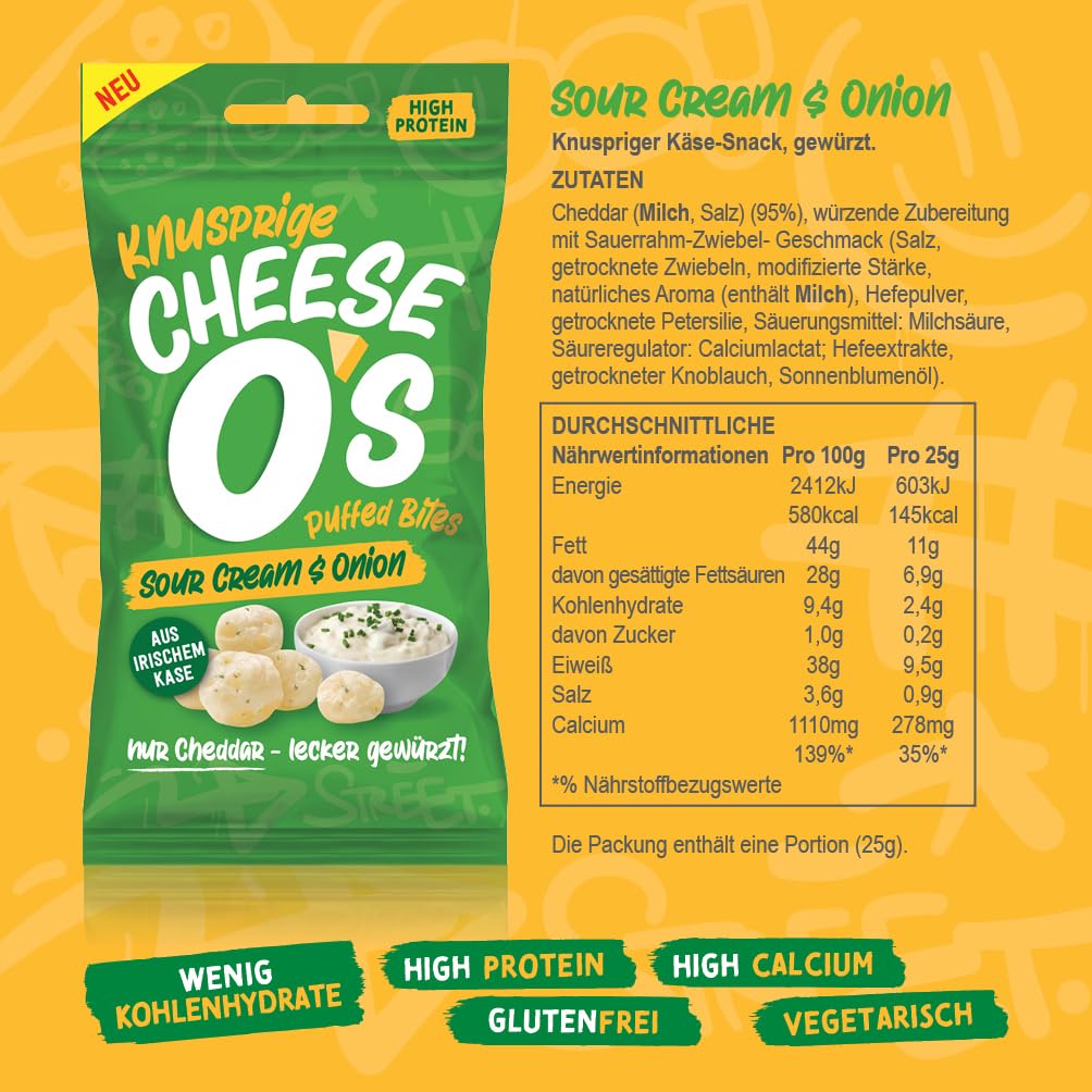 Keto-Friendly Cheese O's Crispy Puffed Cheese Snacks - 10-Pack (25g Each) | High Protein, Gluten Free, Vegetarian Cheese Chips | Perfect for Low-Carb Diets, Office Snacking & Movie Nights | Baked Delicious Healthy Snack