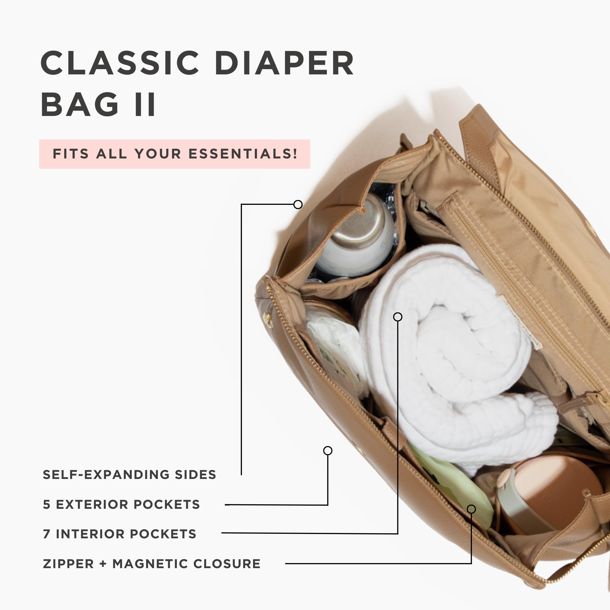 Freshly Picked Classic II Vegan Leather Diaper Backpack - Waterproof Wipeable Design with Detachable Changing Pad (Toffee V2) | Perfect for Baby Essentials, Travel & On-the-Go Parents