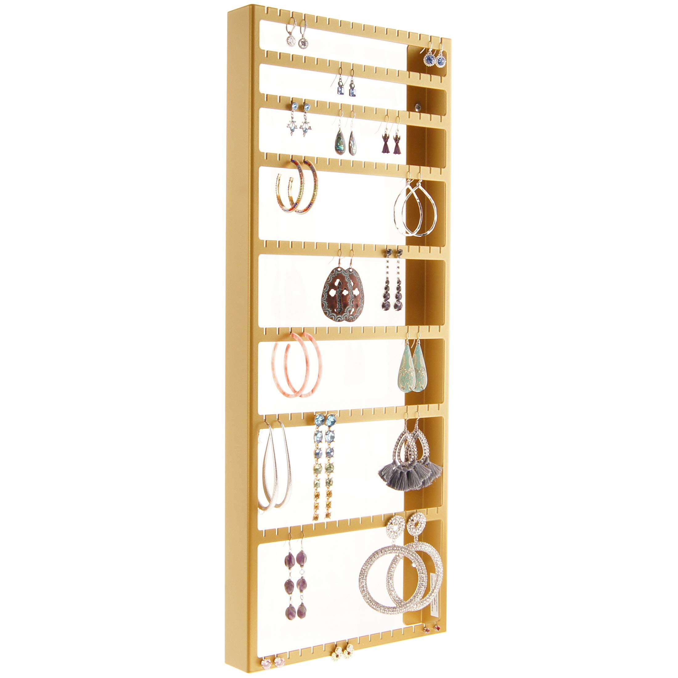 Earring Holder Organizer for Stud & Dangle Earrings - Wall Mount Jewelry Storage Rack with Multiple Size Holes - Gold Jewelry Display for Closet & Vanity Organization (Mary Gold)