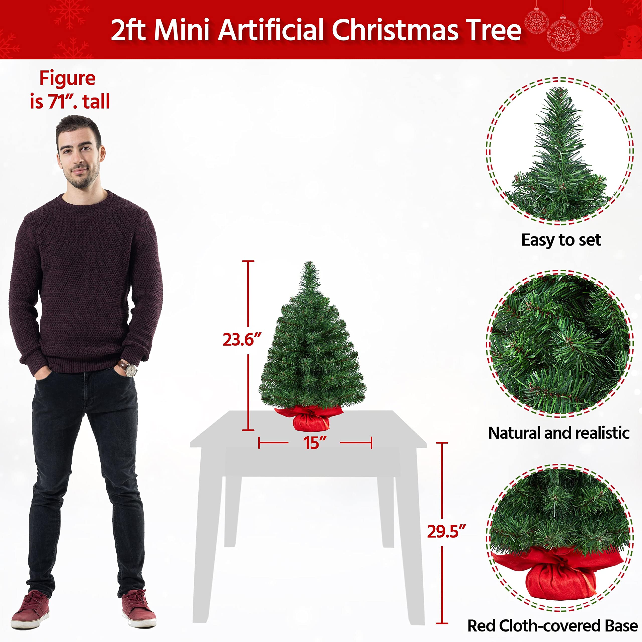 Yaheetech 24 Inch Mini Artificial Christmas Tree Set with Cloth Bag Base - 2 Pack Small Tabletop Xmas Trees for Home, Office, Bedroom, Desk, Porch & Coffee Table Decor - Perfect for Holiday, Christmas Party & Festive Decorations