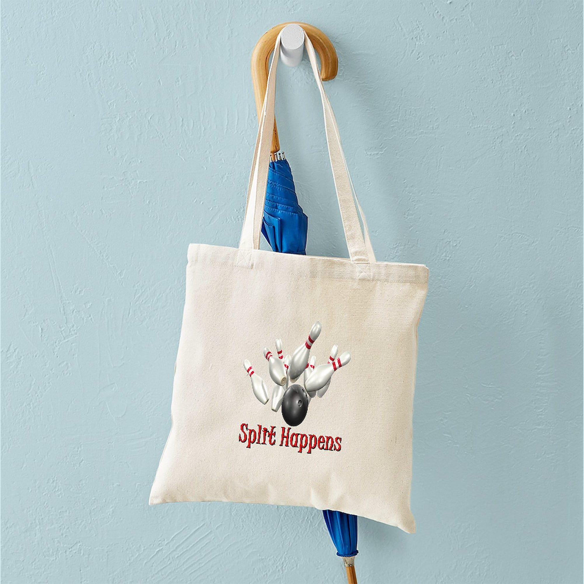 Split Happens Bowling Tote Bag - Natural Canvas Reusable Shopping Tote - Perfect for Bowling, Groceries & Beach Outings