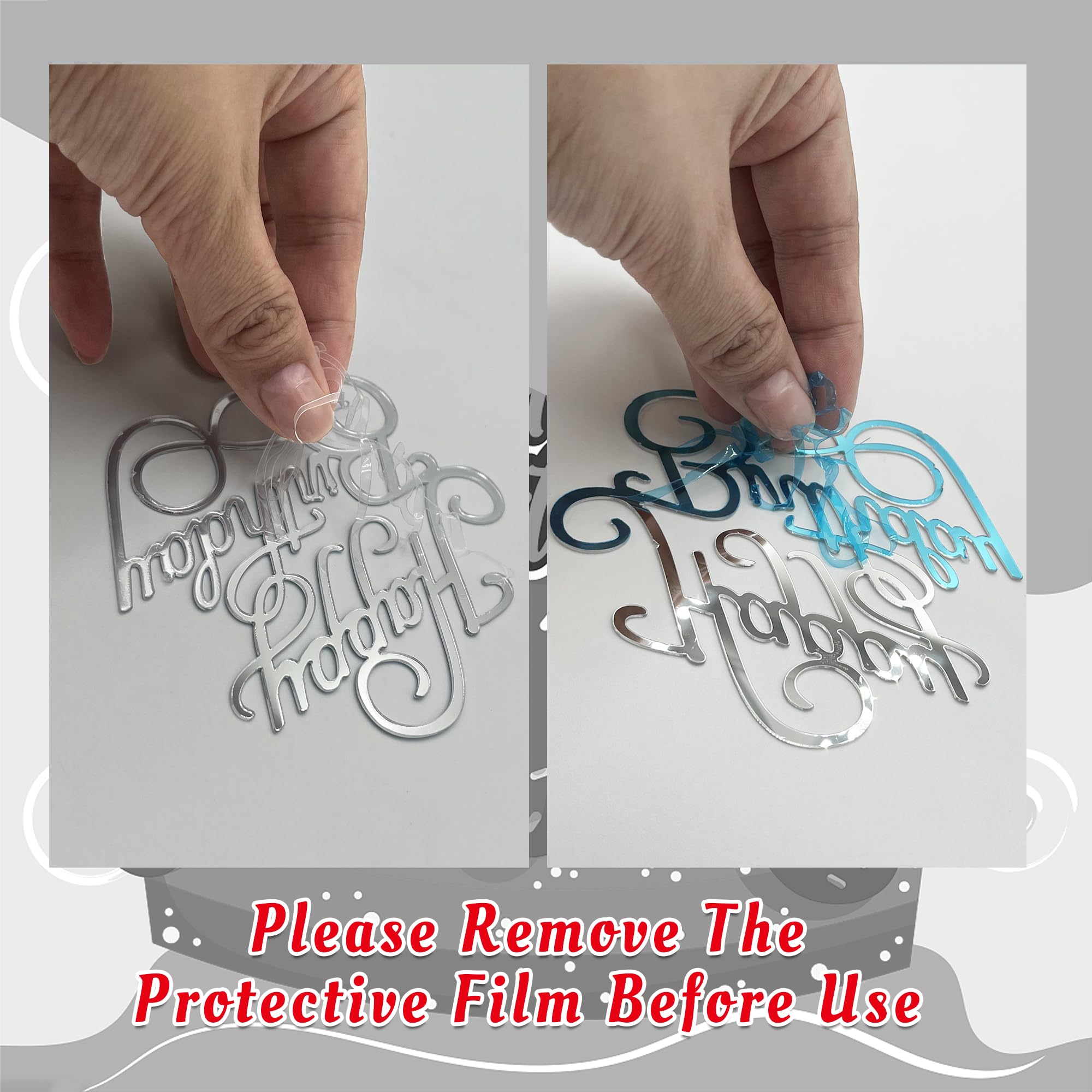 15 PCS Silver Happy Birthday Cake Toppers - Mirror Acrylic Cake Decorations for Birthday Party, Wedding, Anniversary - Cupcake Toppers & Cake Inserts (15 Styles) - Perfect for Desserts, Cakes, and Special Celebrations