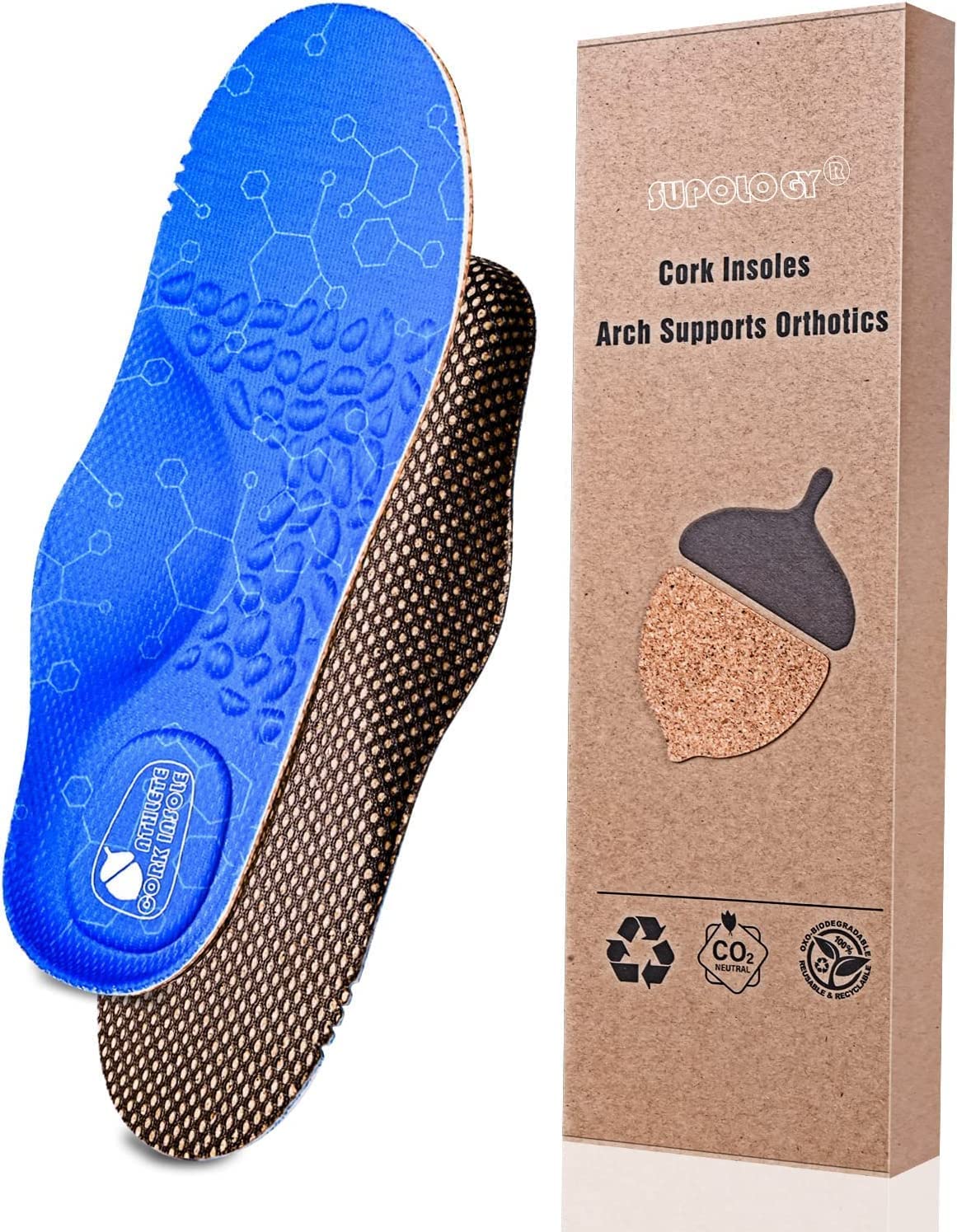 Arch Support Insoles for Plantar Fasciitis Relief - Non-Slip Cork Orthotic Inserts for Men & Women - High Arch & Flat Feet Support - Shock Absorbing Work Boot Insoles for Athletes & Professionals - Breathable All-Day Comfort for Running, Walking & Standing
