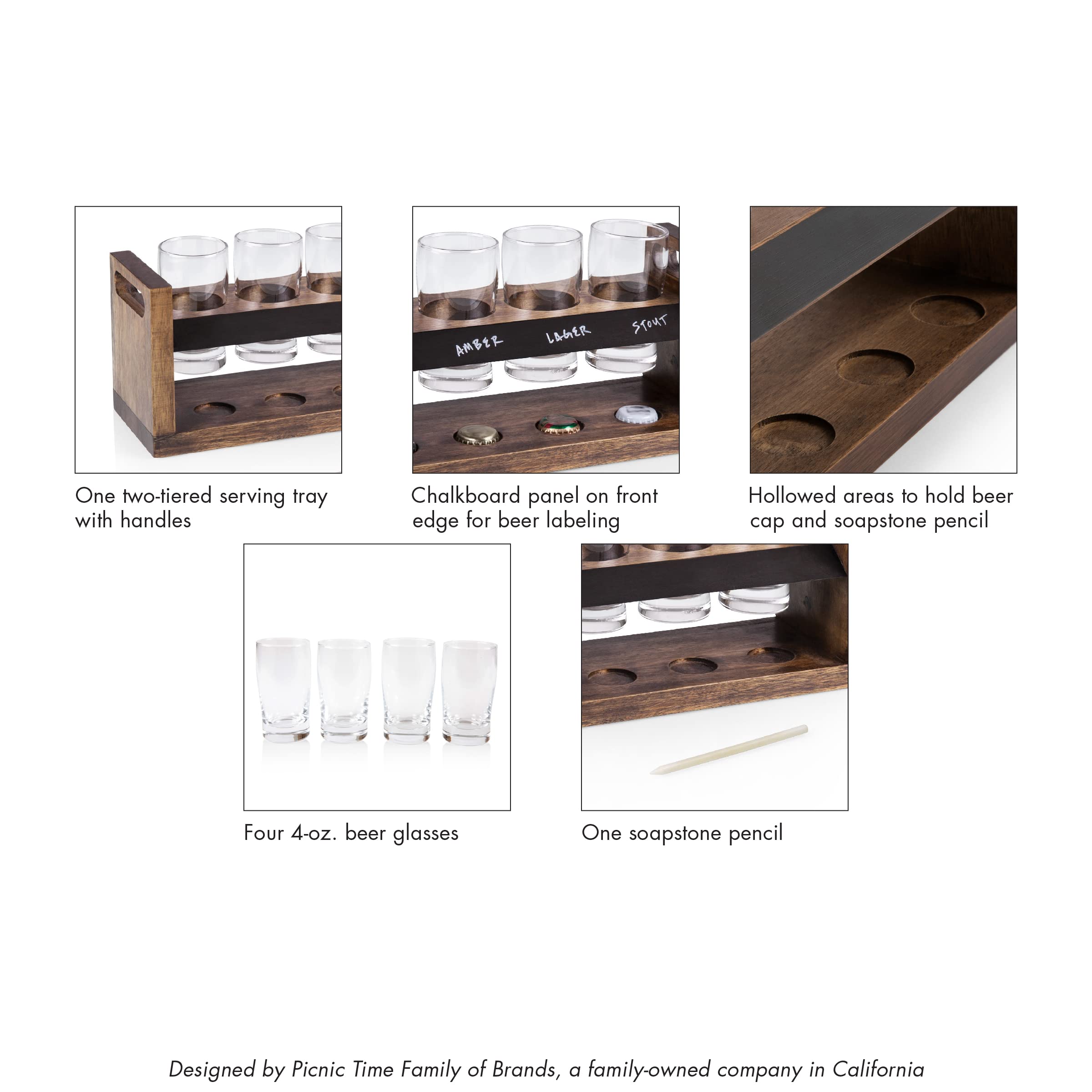 PICNIC TIME Brown Detroit Lions Craft Beer Flight Board - 4-Piece Wooden Beer Tasting Set for Football Tailgating, Home Bar & Game Day Parties