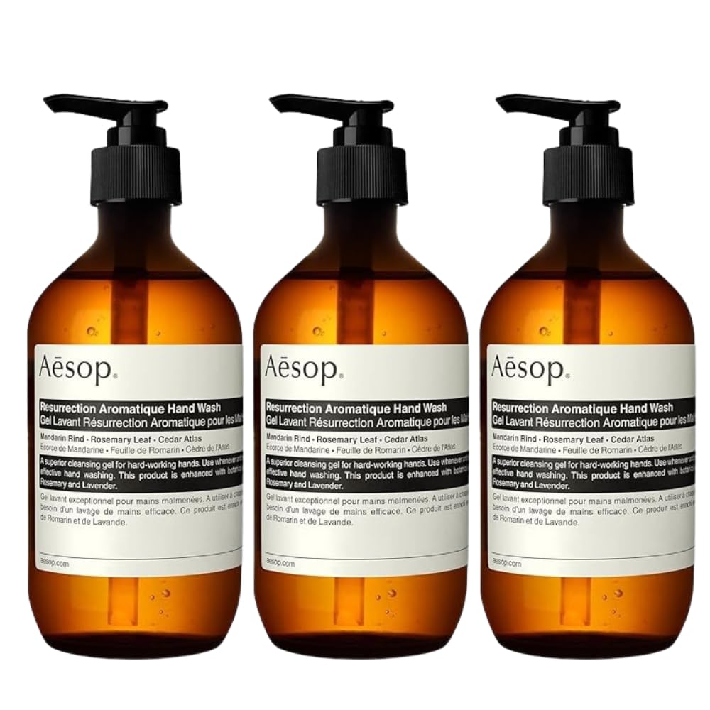 Aesop Resurrection Aromatique Hand Wash - Gentle Cleanser with Orange, Rosemary & Lavender Essential Oils | 500mL/16.9oz (Pack of 3) | Luxurious Hand Cleansing for Home, Spa & Office Use