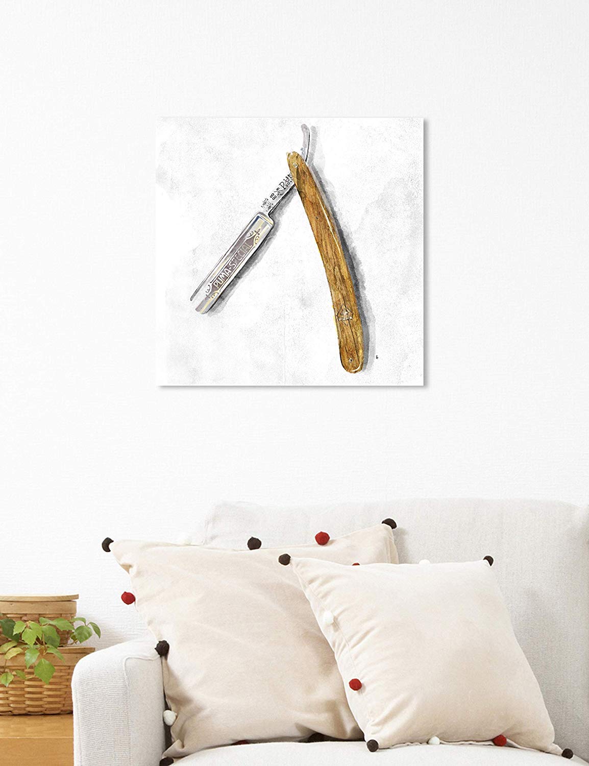 Oliver Gal Artist Co. 'Wood Razor' Bathroom Wall Art - 16x16 Inch White & Brown Canvas Prints for Modern Home Décor | Perfect for Spa-Like Bathrooms, Guest Suites & Coastal Style Interiors
