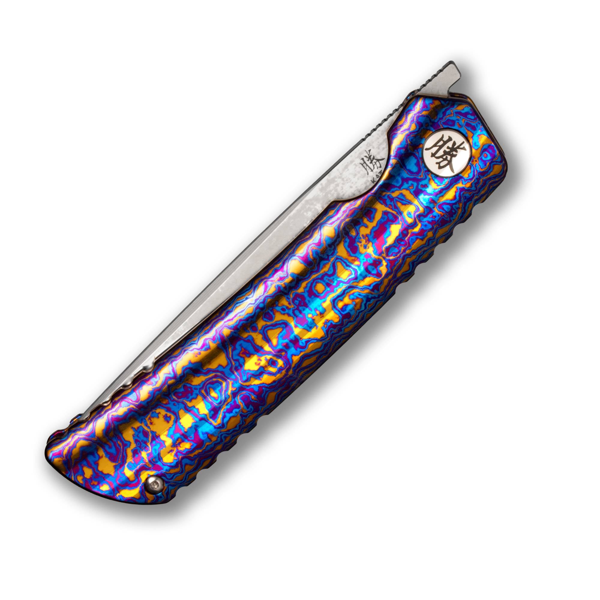 KATSU ZK T1 Limited Edition Folding Knife - 17 Layers ZDP-189 Super Steel Blade with Convex Grind, Timascus Mirror Polished Handle & Clip, Frame Lock - Perfect for EDC, Outdoor Survival, Hunting & Collecting