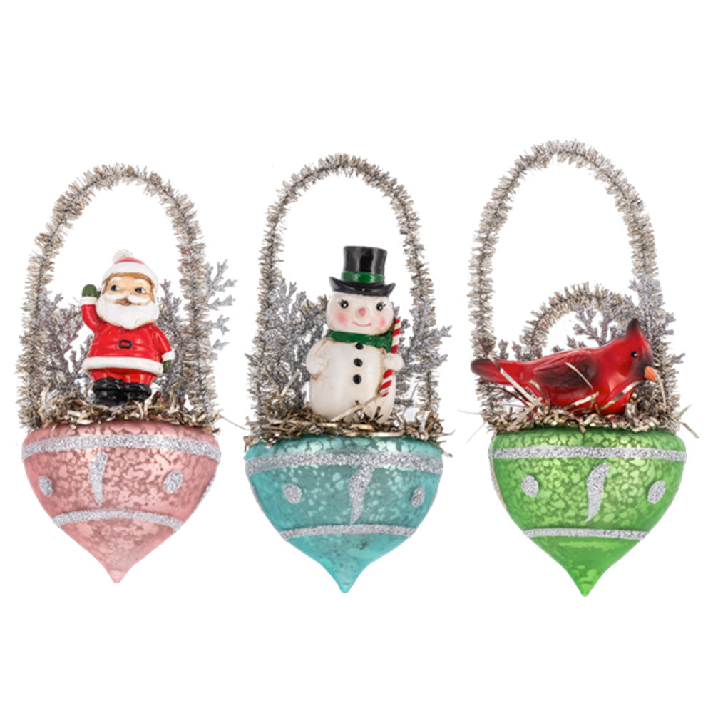 Christmas Ornament Basket Set of 3 - Holiday Home Decor for Tree, Mantel & Tabletop - Festive Figurines for Xmas Decorations