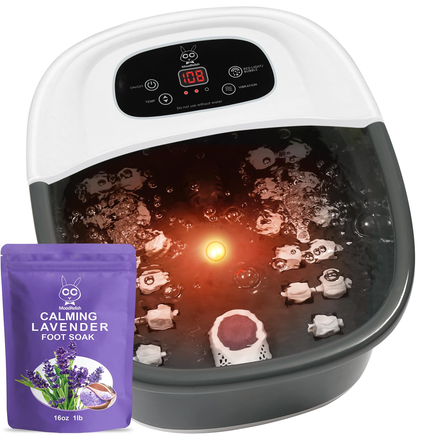 Relaxing Foot Spa Massager with Heat, Bubbles & Vibration - 16oz Lavender Epsom Salt Included - 22 Rollers & Red Light Therapy - Adjustable Temperature for Home Spa & Pain Relief (Black) - Perfect for Stress Relief, Foot Care & Relaxation After Work