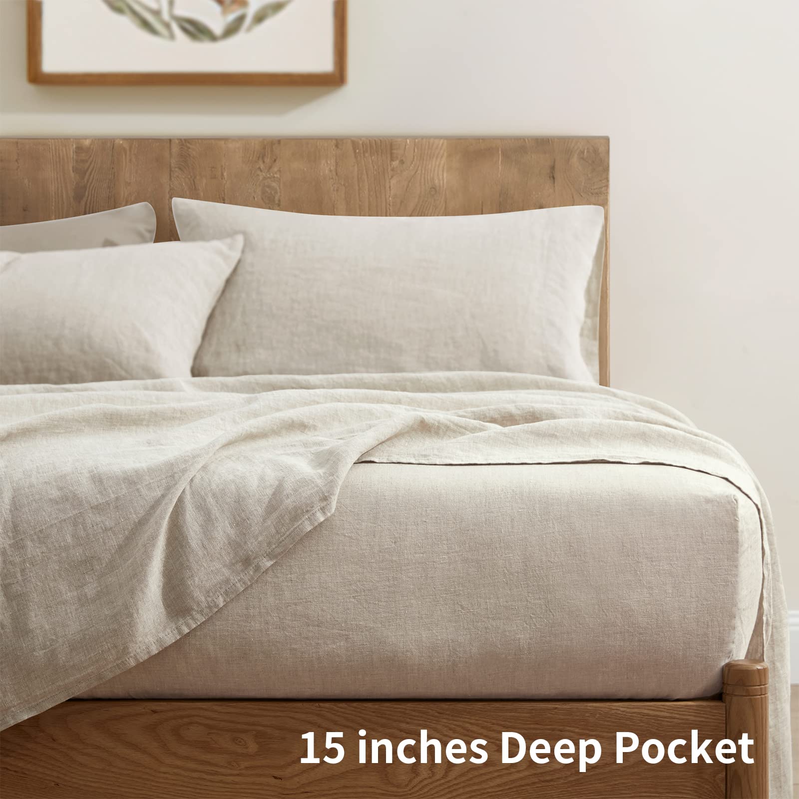 ATLINIA 100% Pure Flax Linen Bed Sheets Set King Size - Stone Washed French Linen Bedding for Farmhouse Style (Set of 4: Deep Pocket Fitted Sheet, Flat Sheet & 2 Pillowcases) - Breathable & Durable for All Seasons - Perfect for Home, Hotel, and Vacation Rental Bedrooms