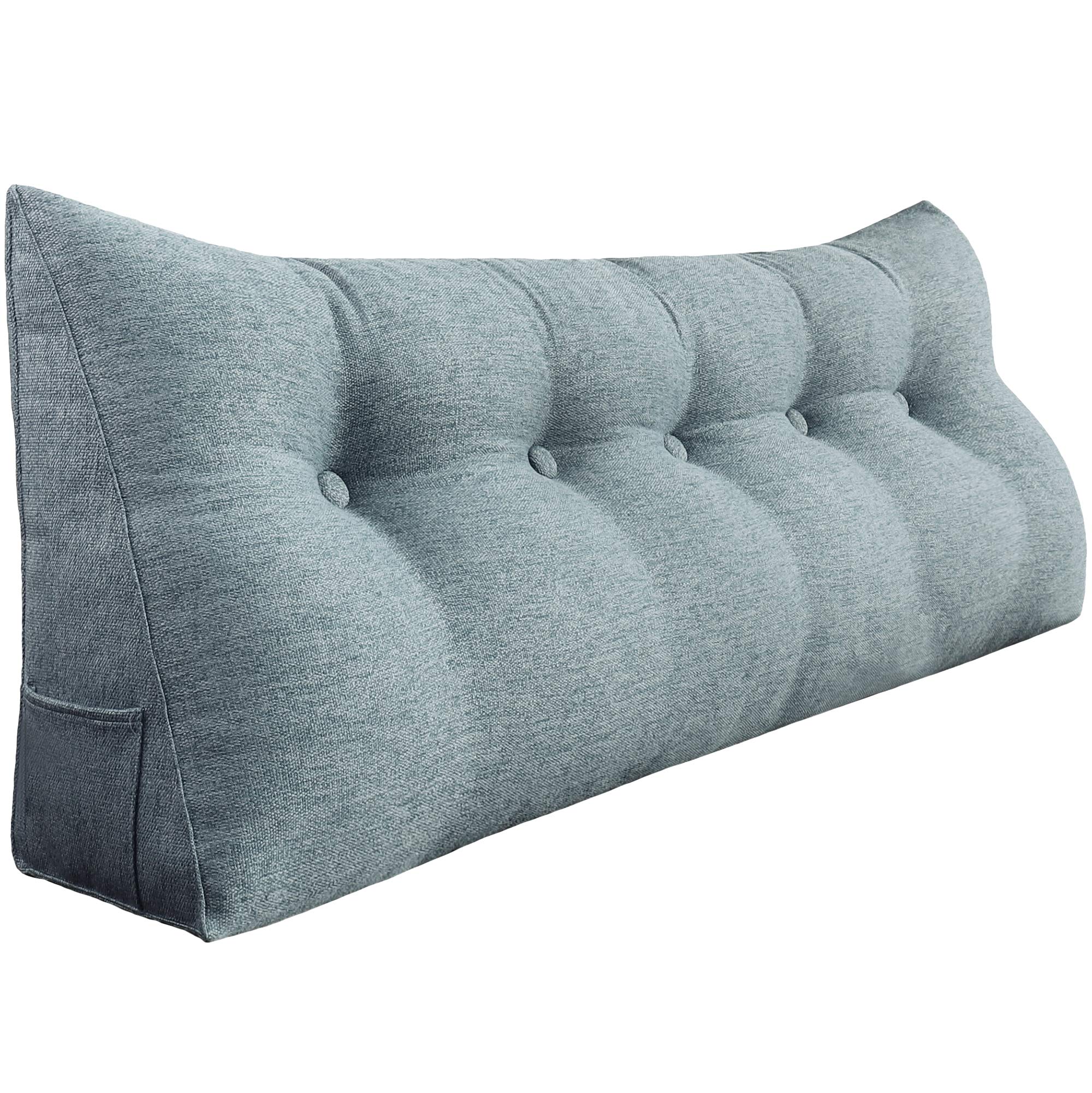 VERCART Large Wedge Pillow for Bed - Decorative Lumbar Support Pillow with Removable Linen Cover (Grey, Queen Size) - Perfect for Back Support, Reading & Headboard Decoration