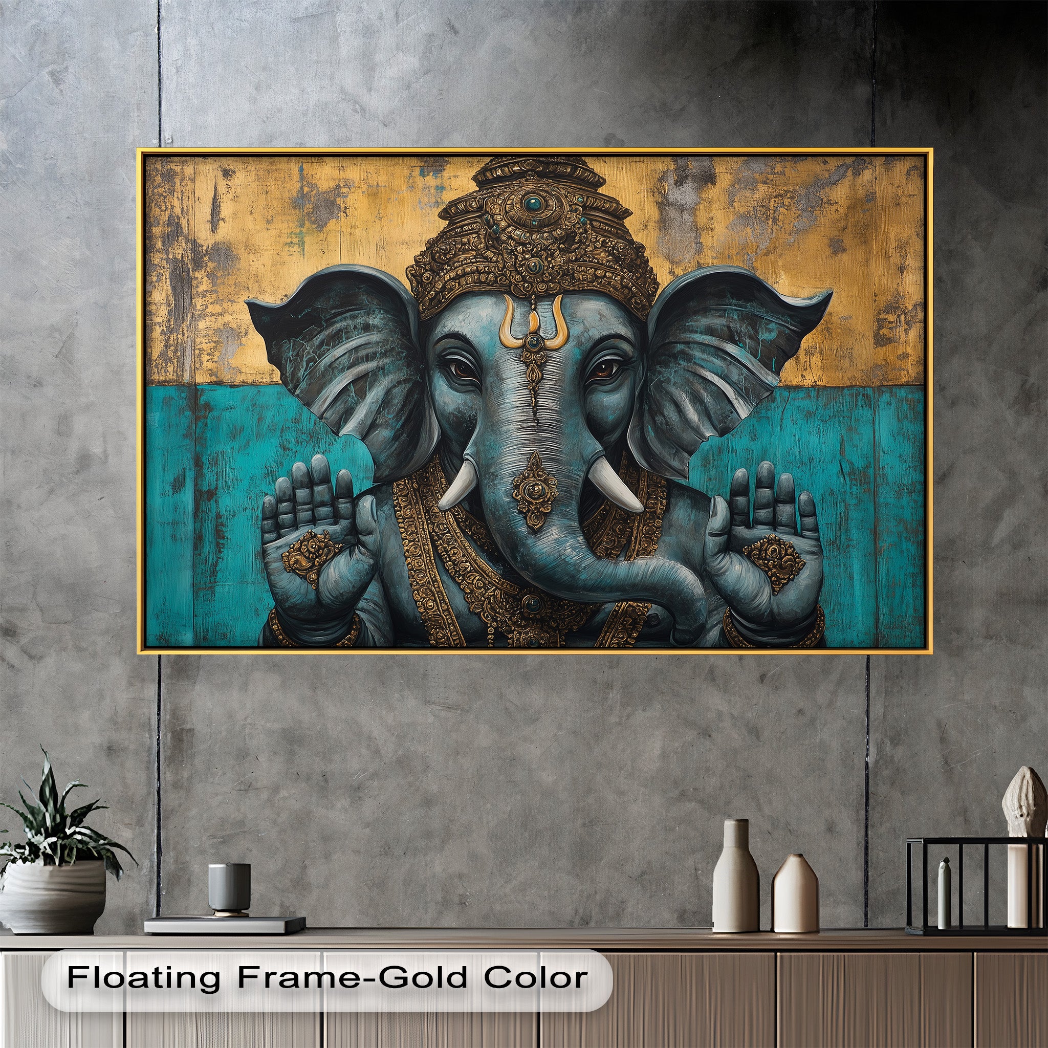 Blue Ganesha Wall Art - Handmade Religious Oil Painting for Home Decor & Spiritual Meditation | Perfect for Living Room, Bedroom, or Prayer Space
